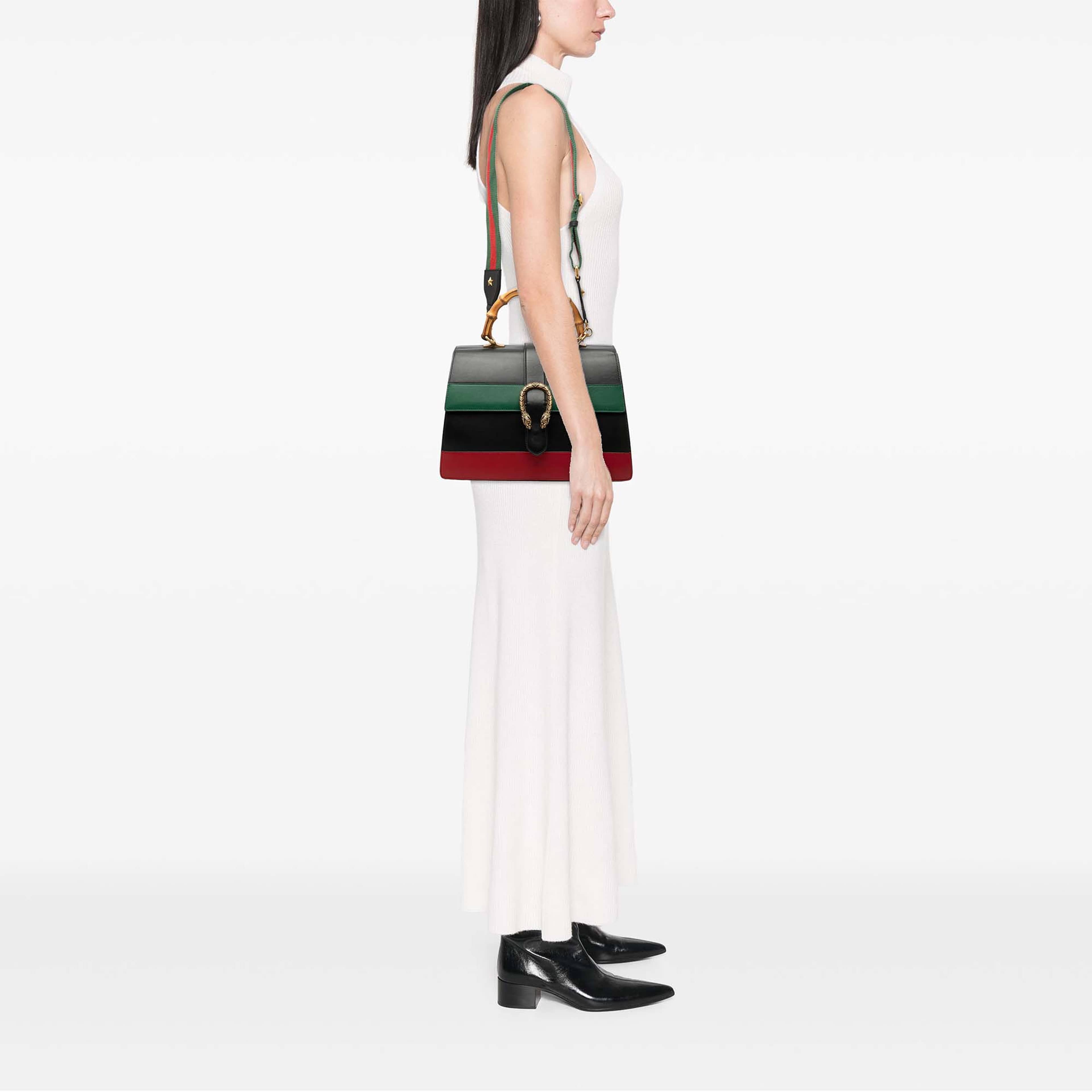 Gucci Large Calfskin Bamboo Dionysus Web Satchel, från Luxclusif, i färgen svart. Klicka för att öppna bilden i stort format