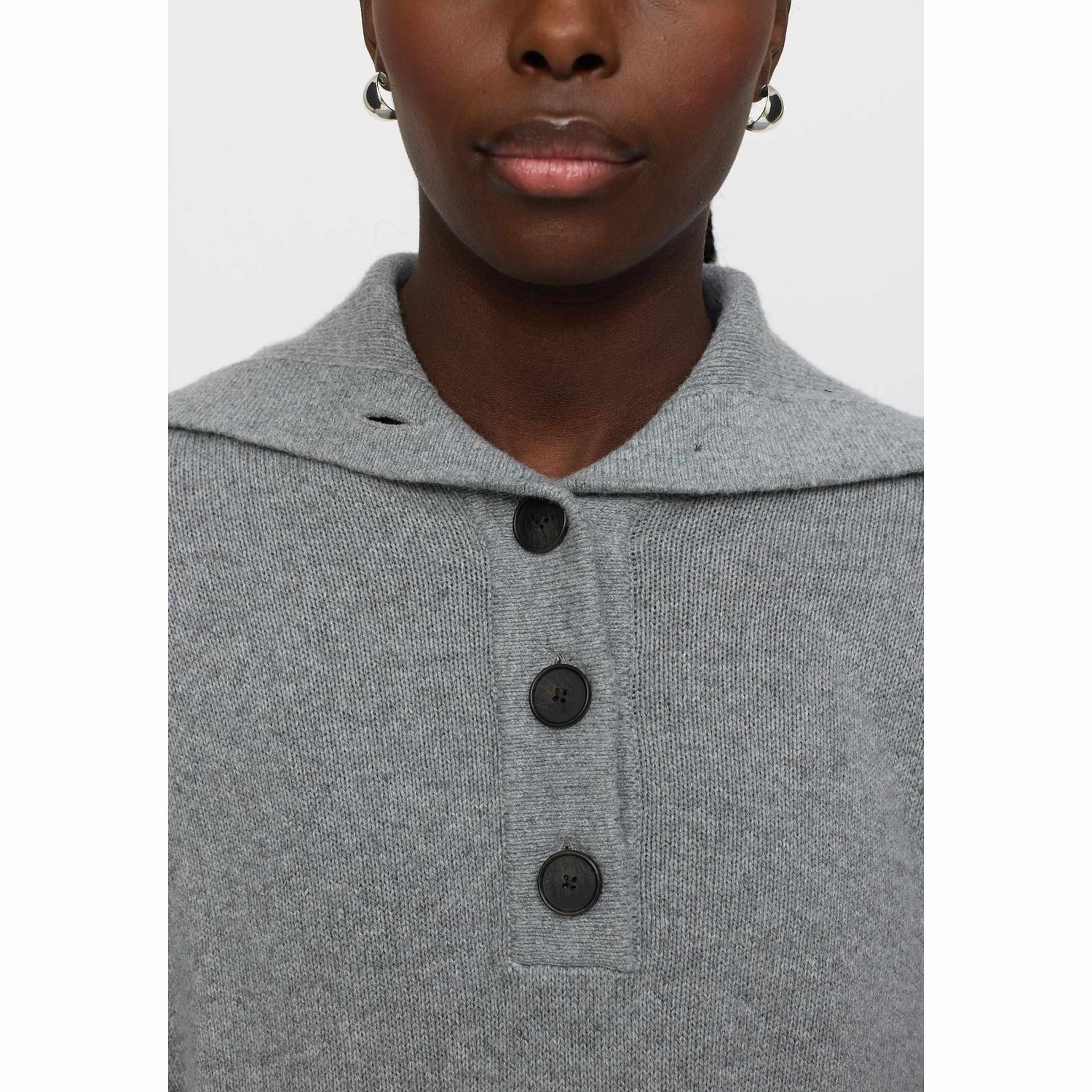 Srluni Spread Collar Knit - Medium Grey Melange