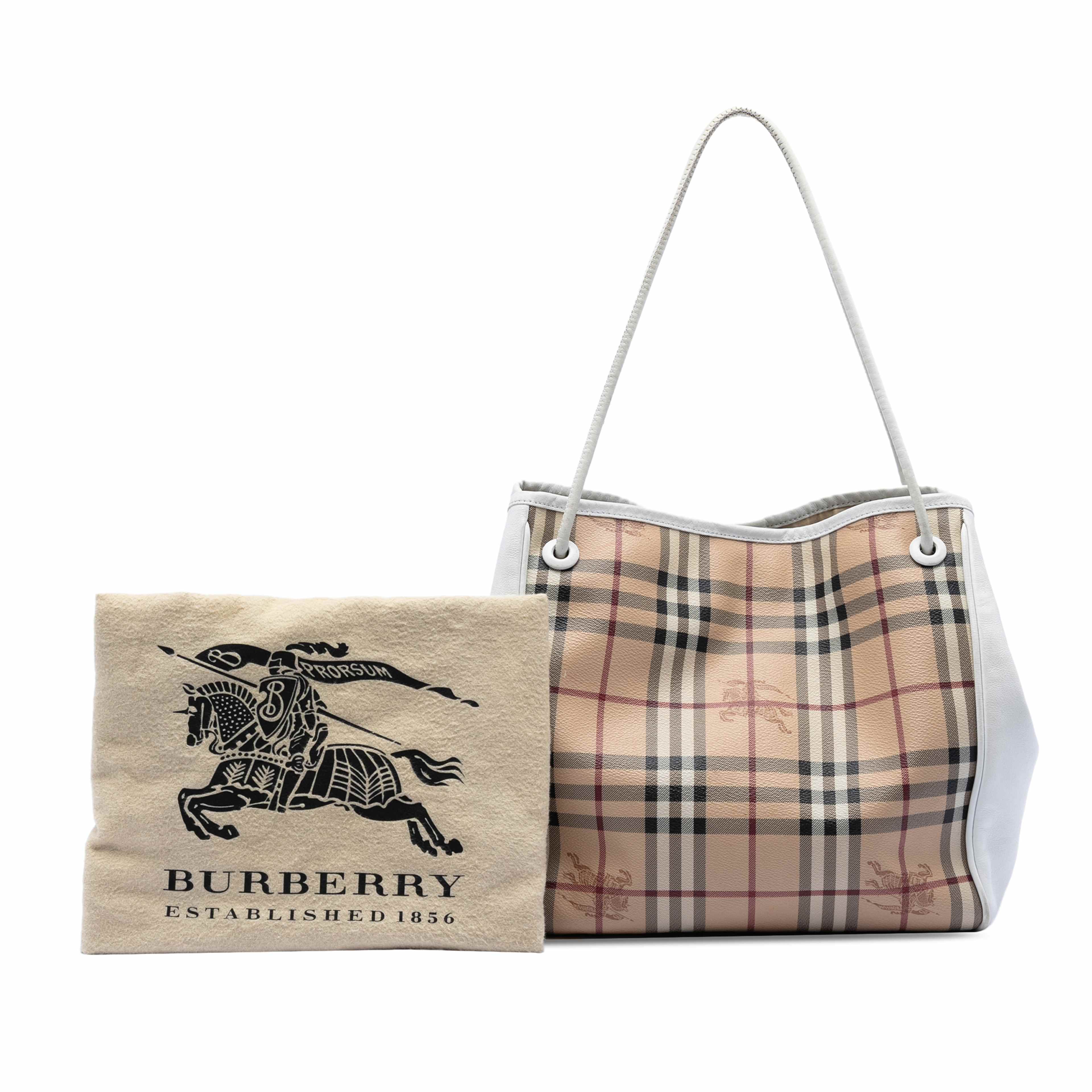 Burberry Small Haymarket Check Coated Canvas And Calfskin Canterbury Tote, från Luxclusif, i färgen vit. Klicka för att öppna bilden i stort format