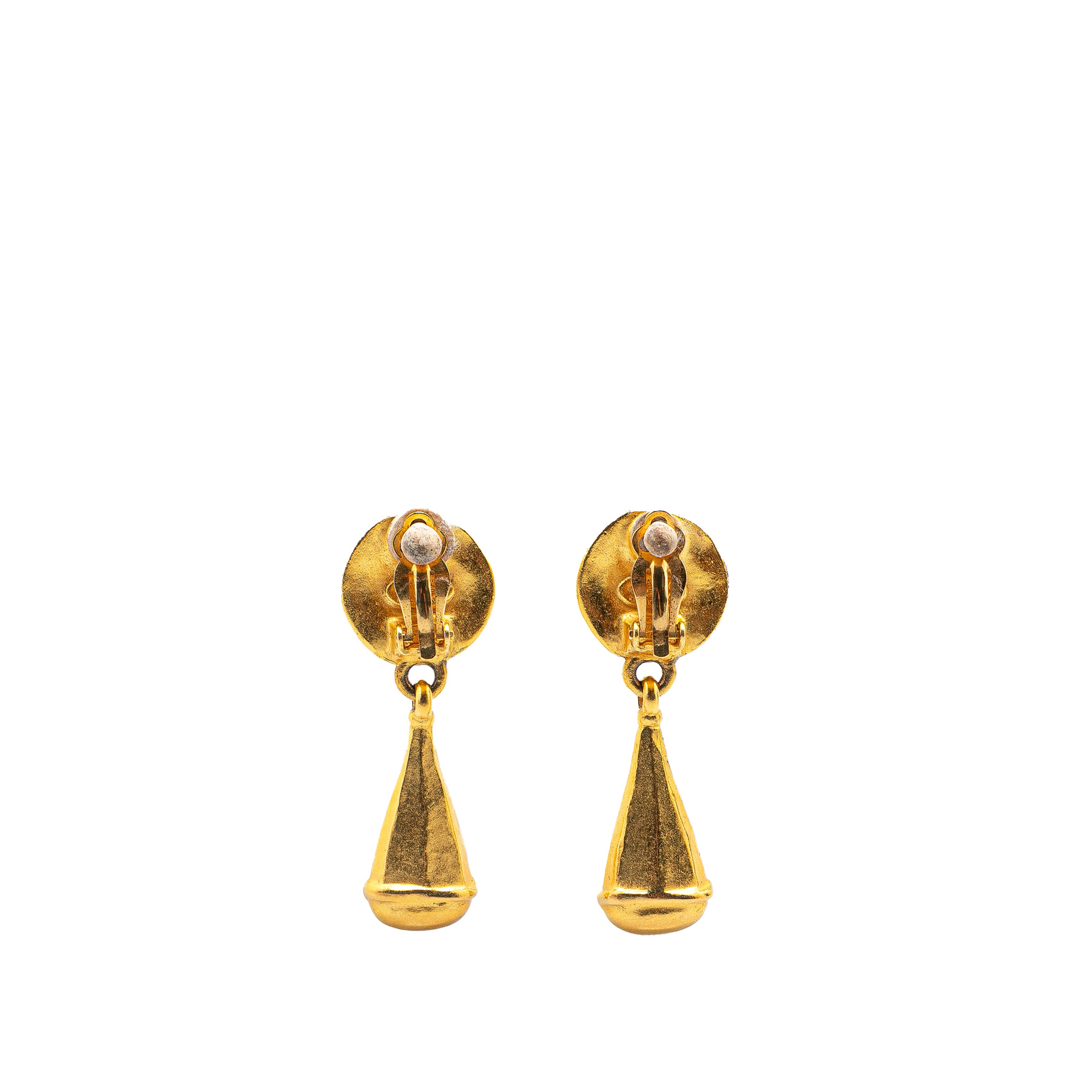 Chanel Gold Plated Cc Drop Clip On Earrings