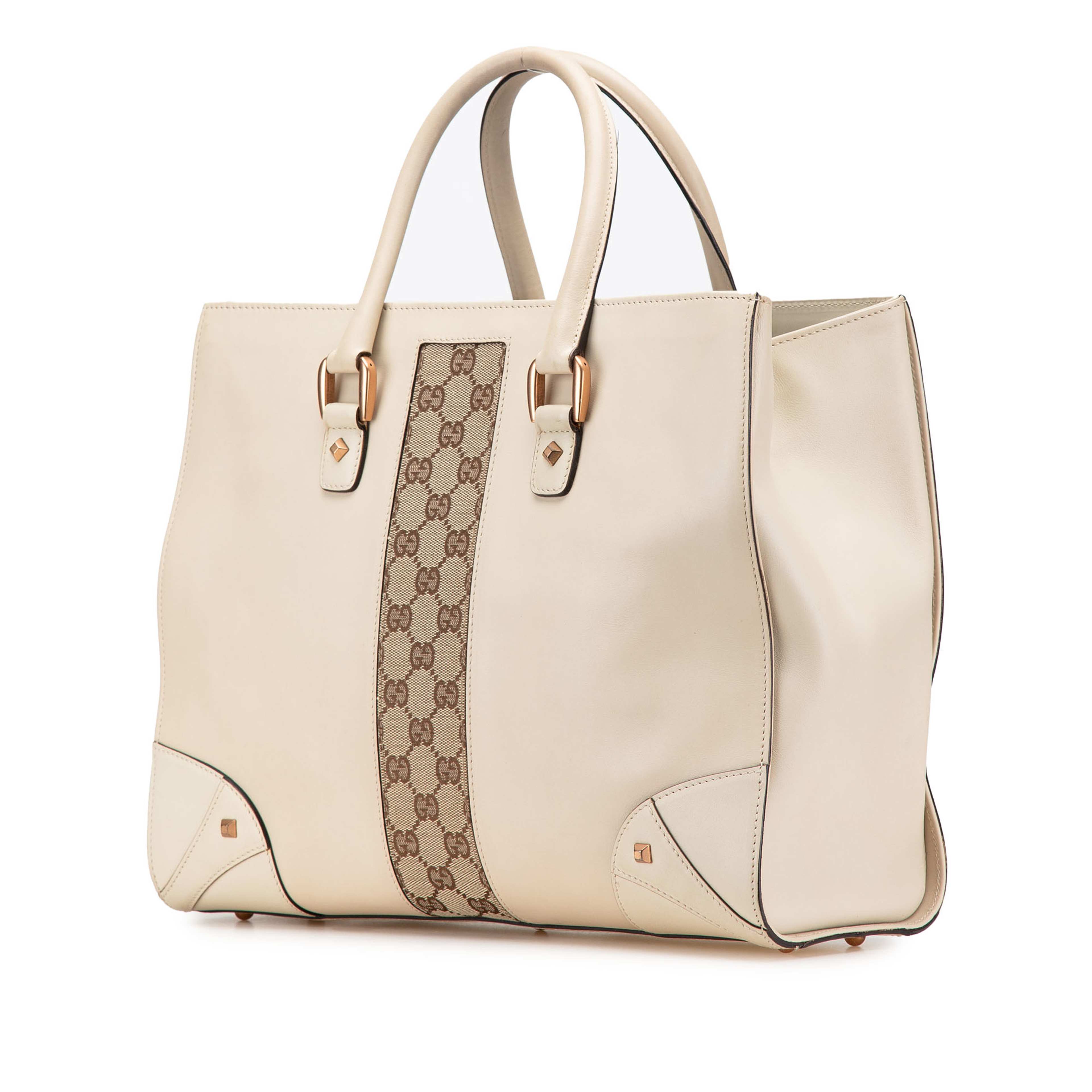 Gucci Calfskin And Gg Canvas Nailhead Tote