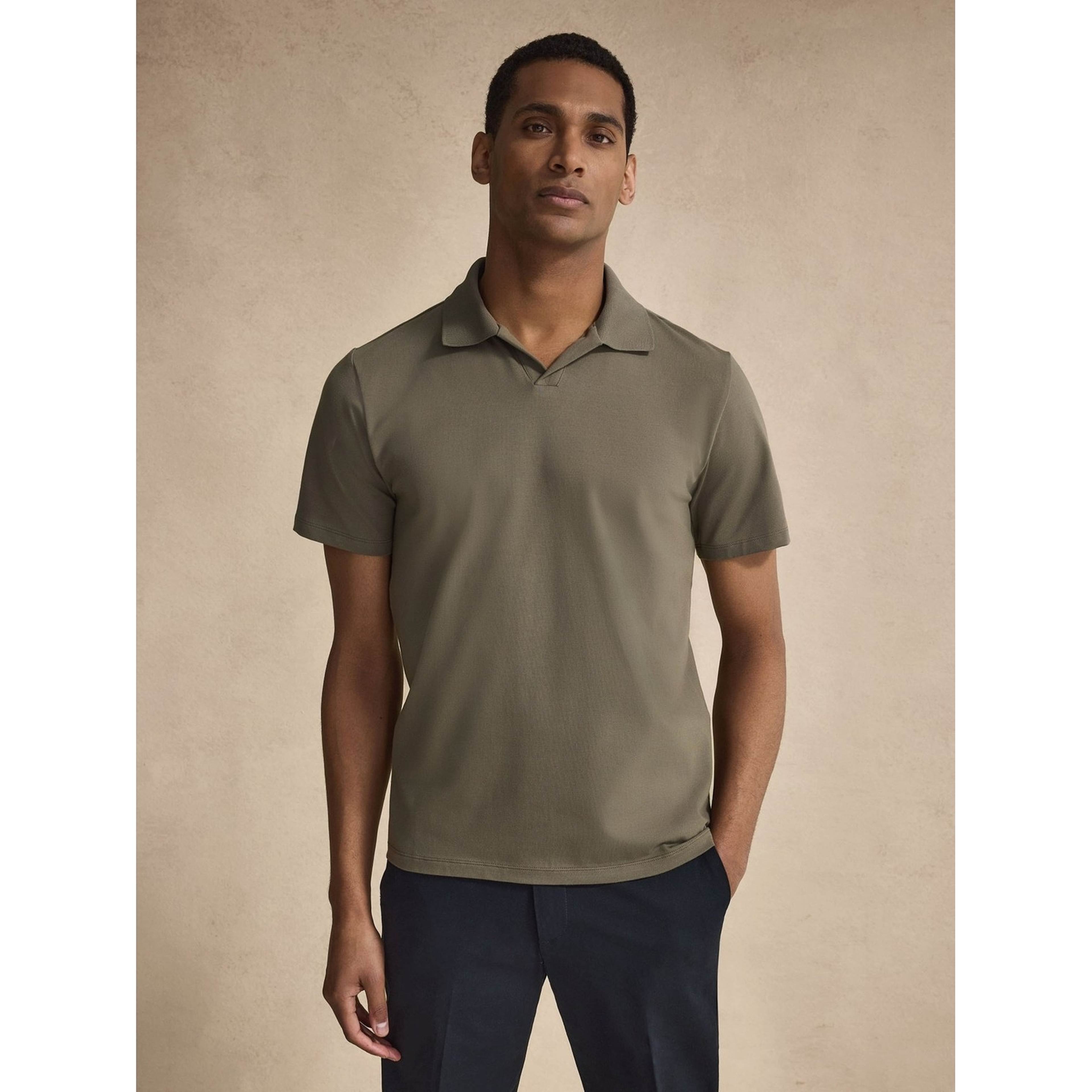 Cotton Fitted Stretch S/s Open Collar Polo Shirt