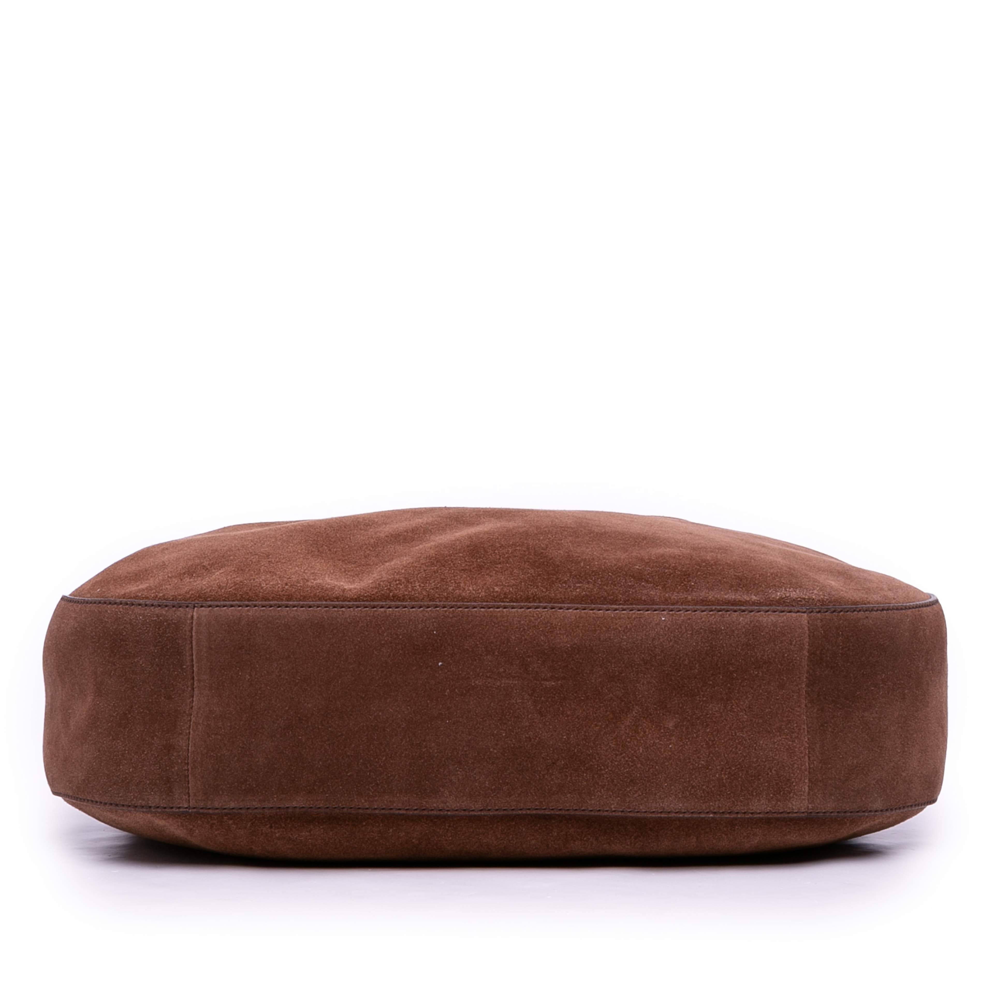 Prada Large Suede Shoulder Bag, från Luxclusif, i färgen dark brown. Klicka för att öppna bilden i stort format