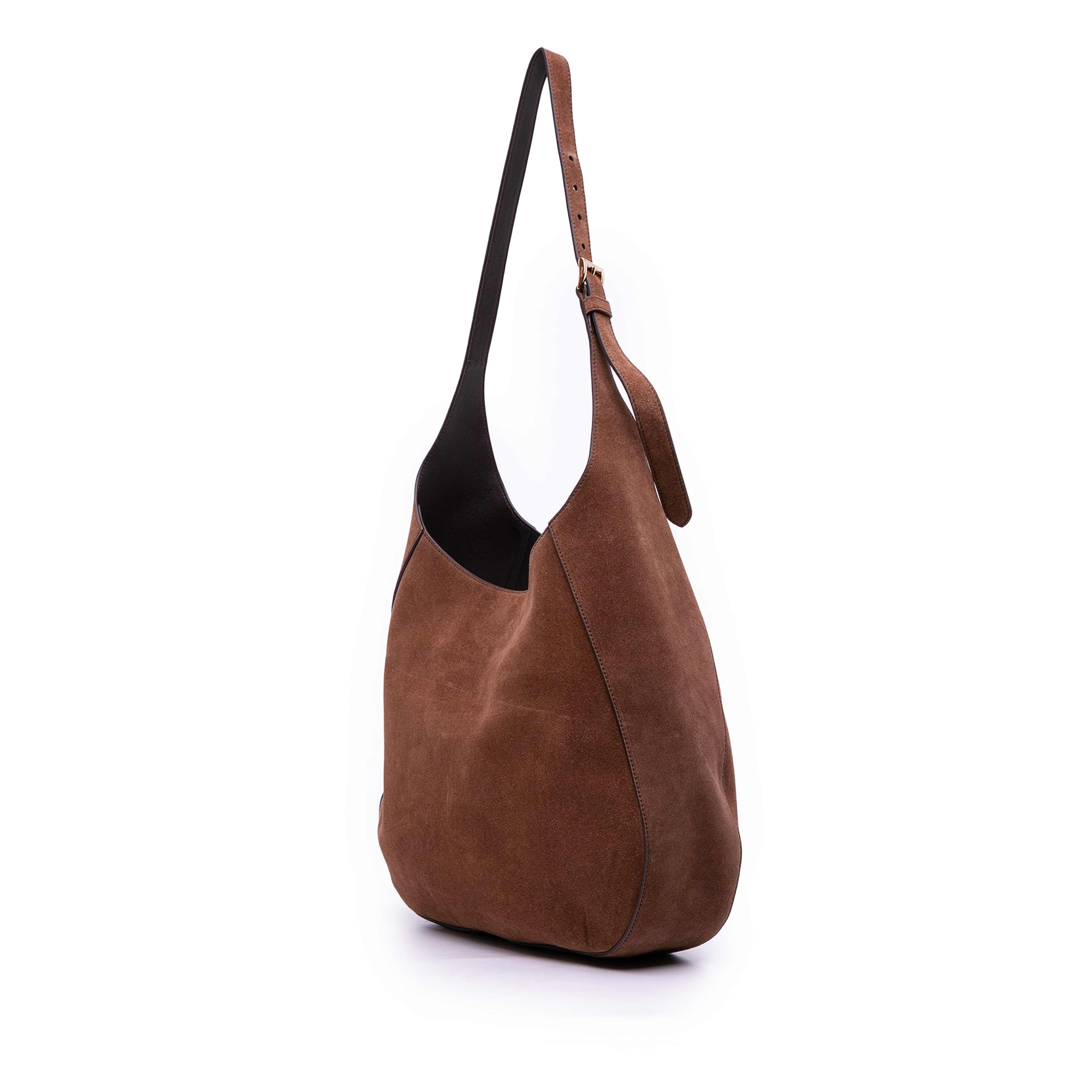 Prada Large Suede Shoulder Bag, från Luxclusif, i färgen dark brown. Klicka för att öppna bilden i stort format