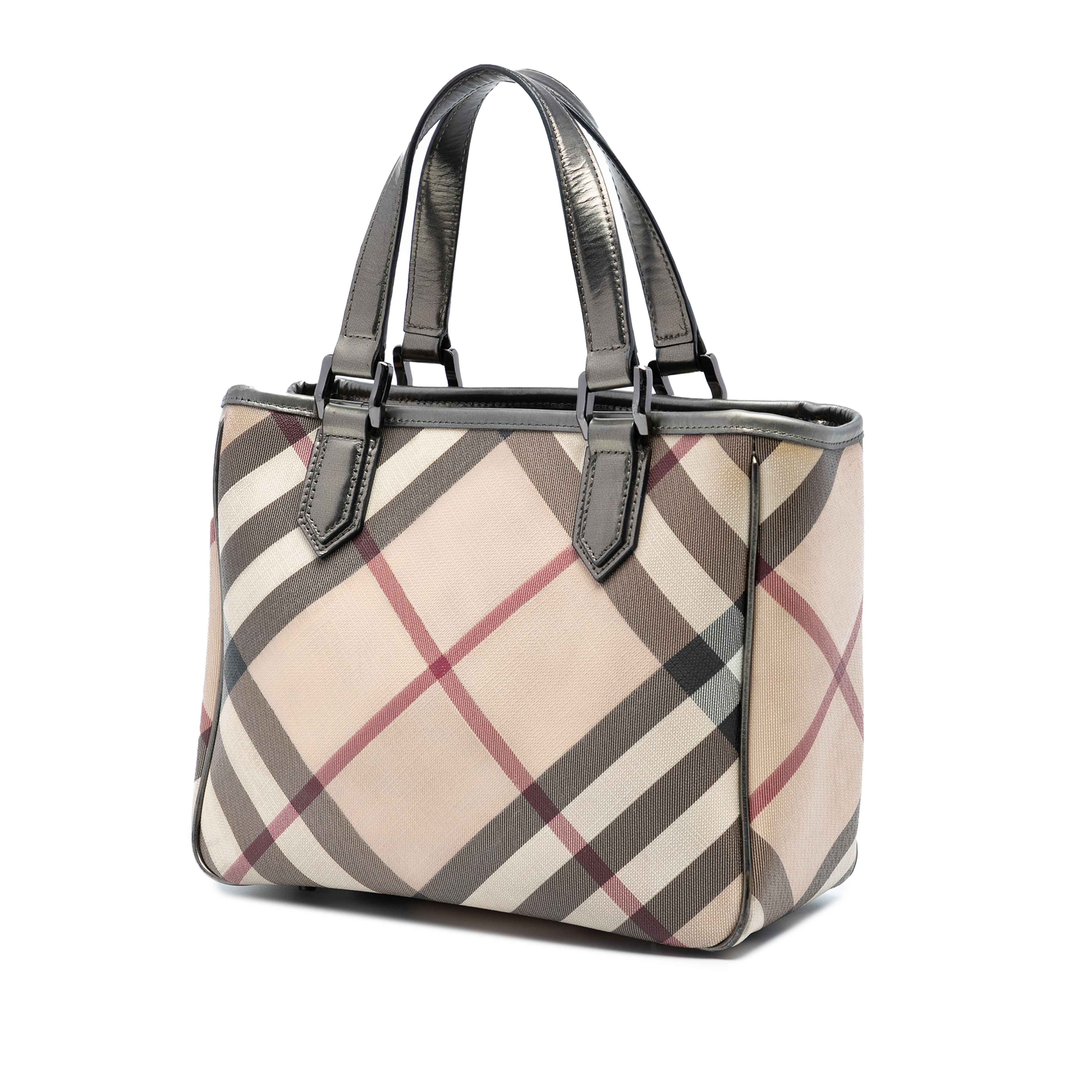 Burberry Supernova Check Coated Canvas Tote, från Luxclusif, i färgen beige. Klicka för att öppna bilden i stort format