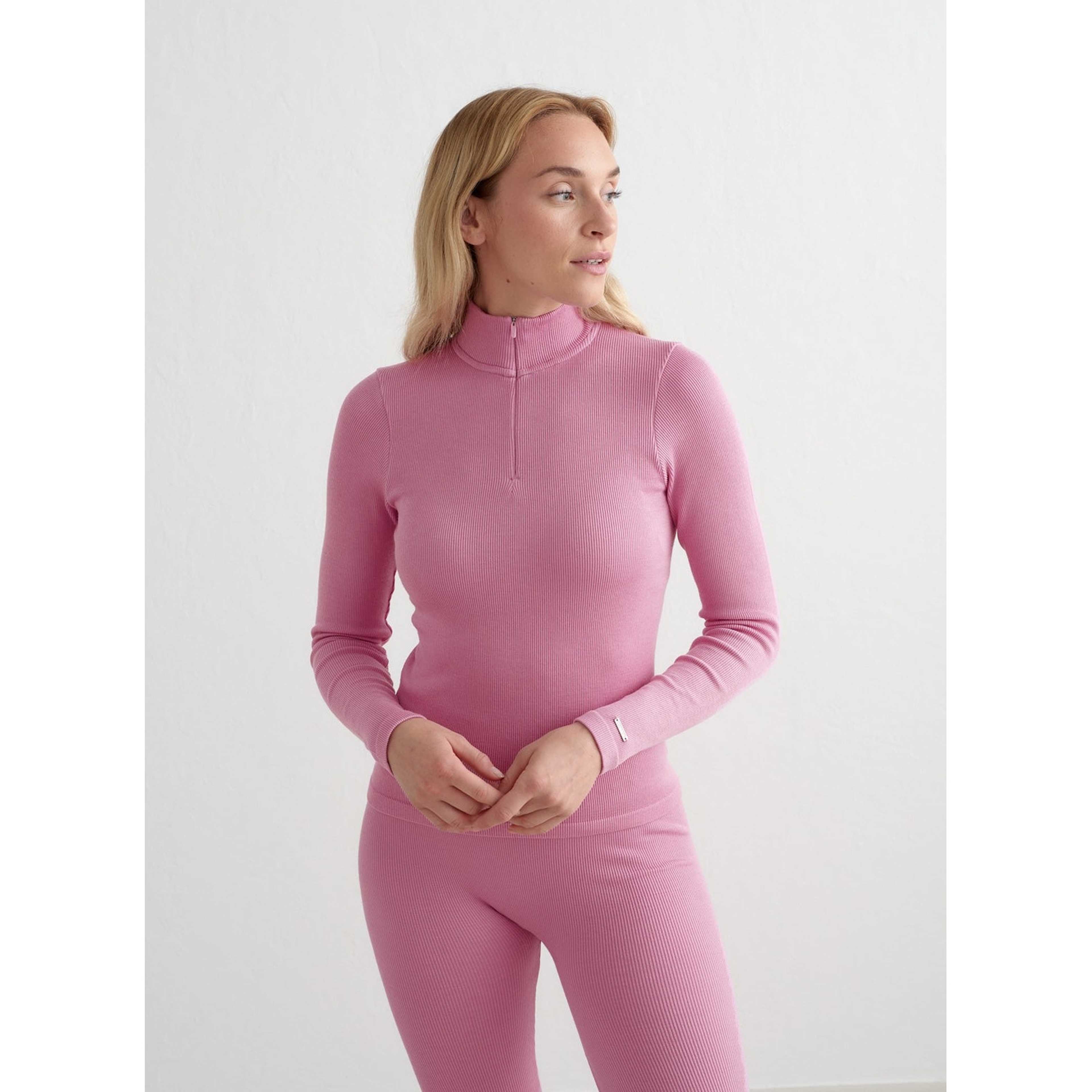 Peony Pink Ribbed Wool Half Zip