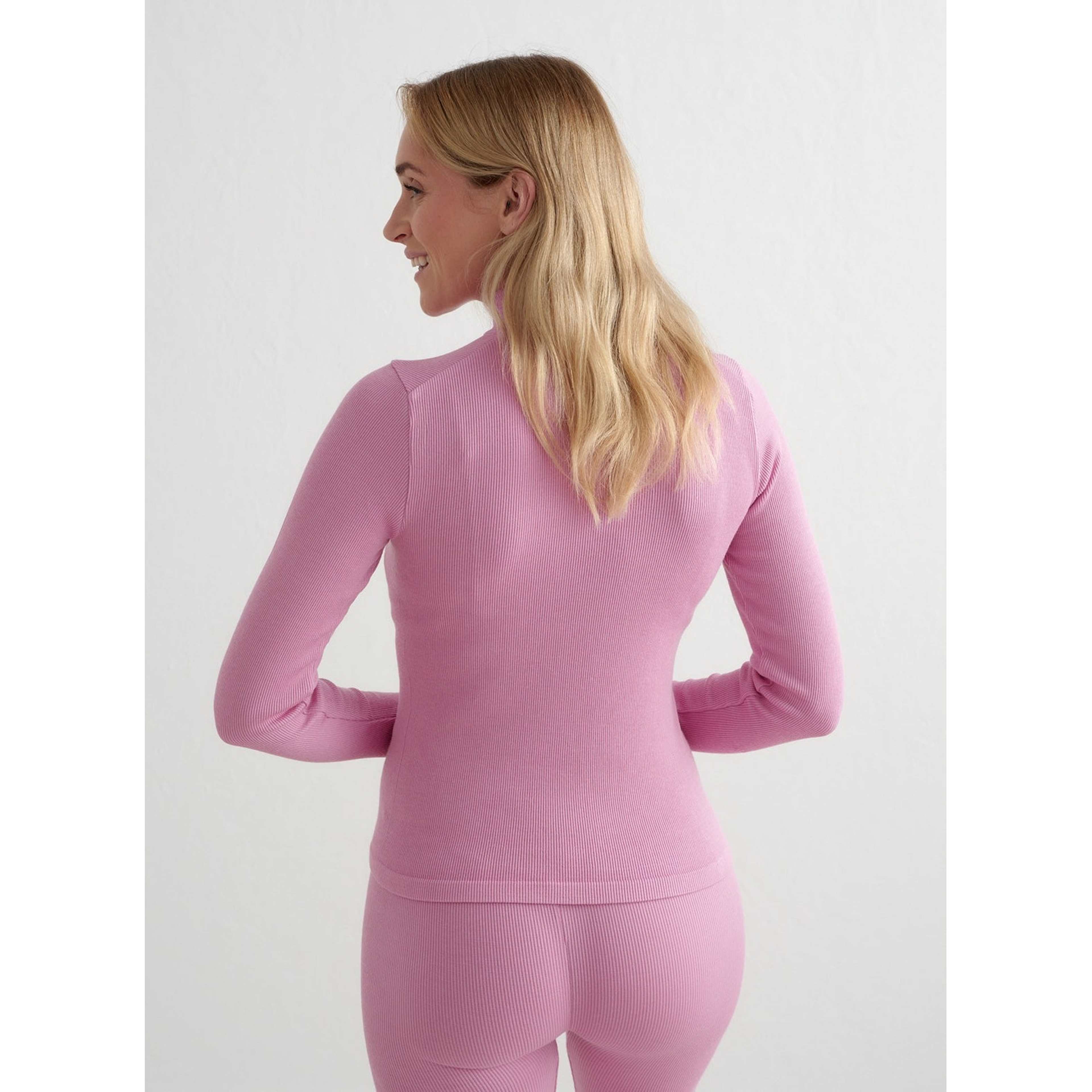 Peony Pink Ribbed Wool Half Zip