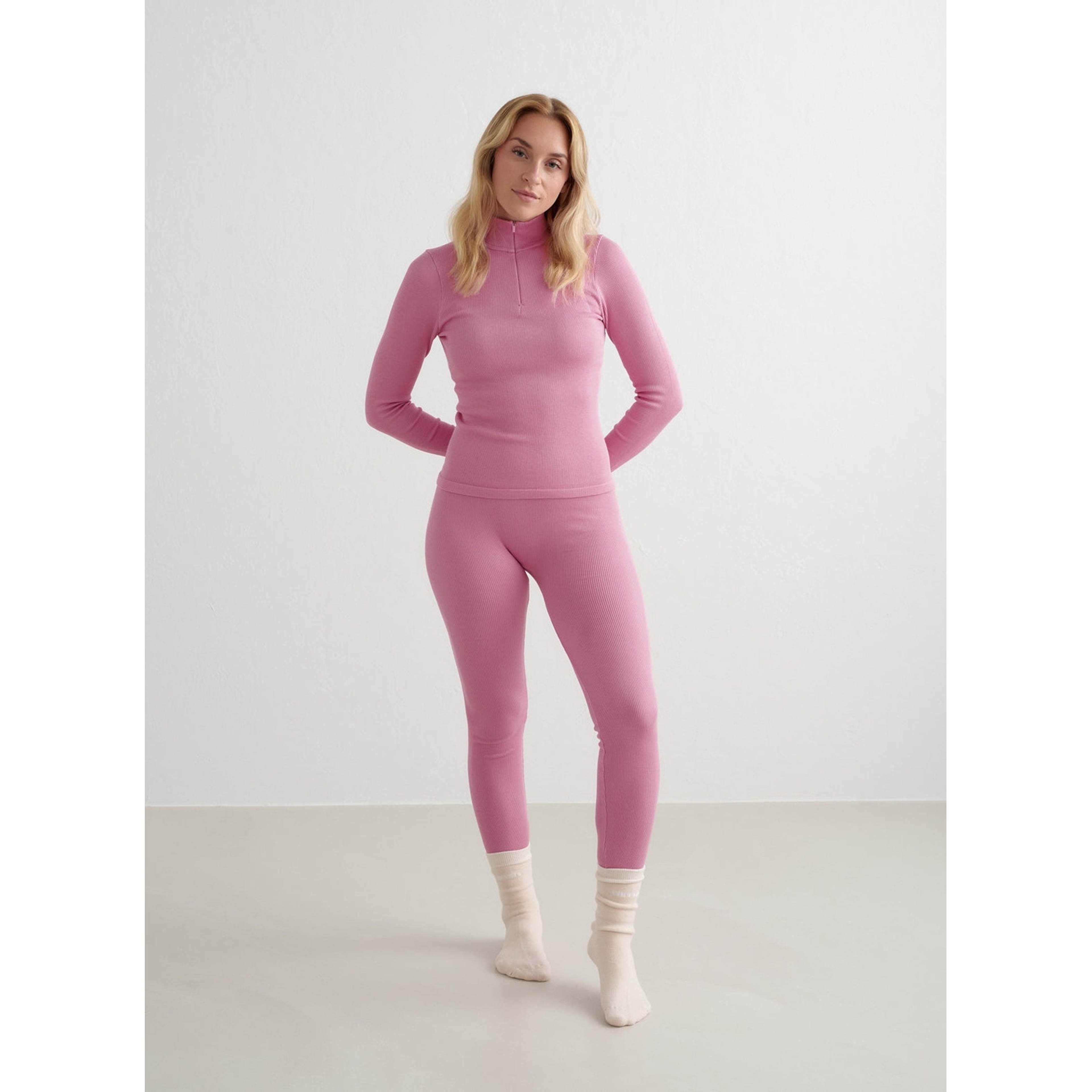 Peony Pink Ribbed Wool Half Zip