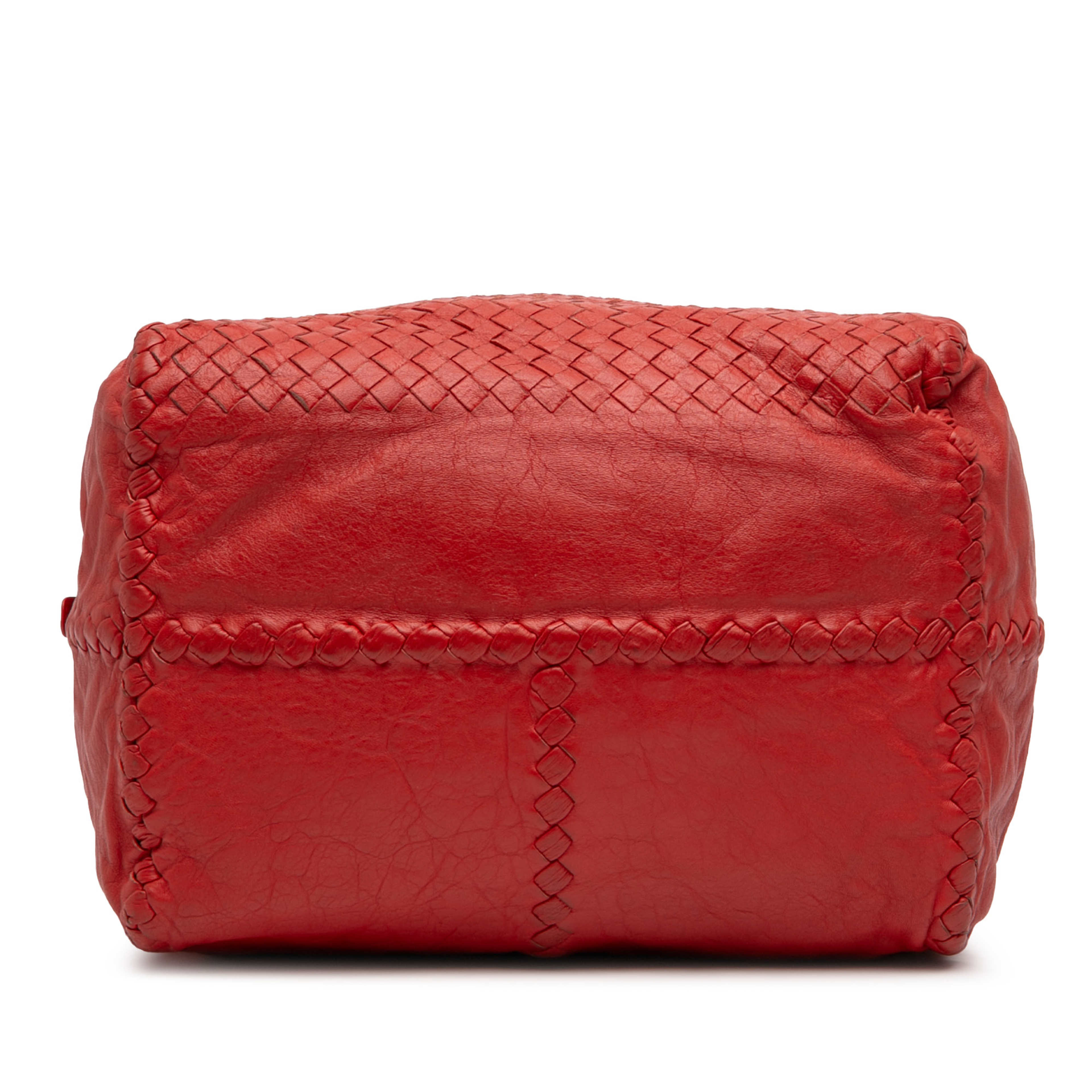 Bottega Veneta Nappa Intrecciato Cube Tote, från Luxclusif, i färgen röd. Klicka för att öppna bilden i stort format