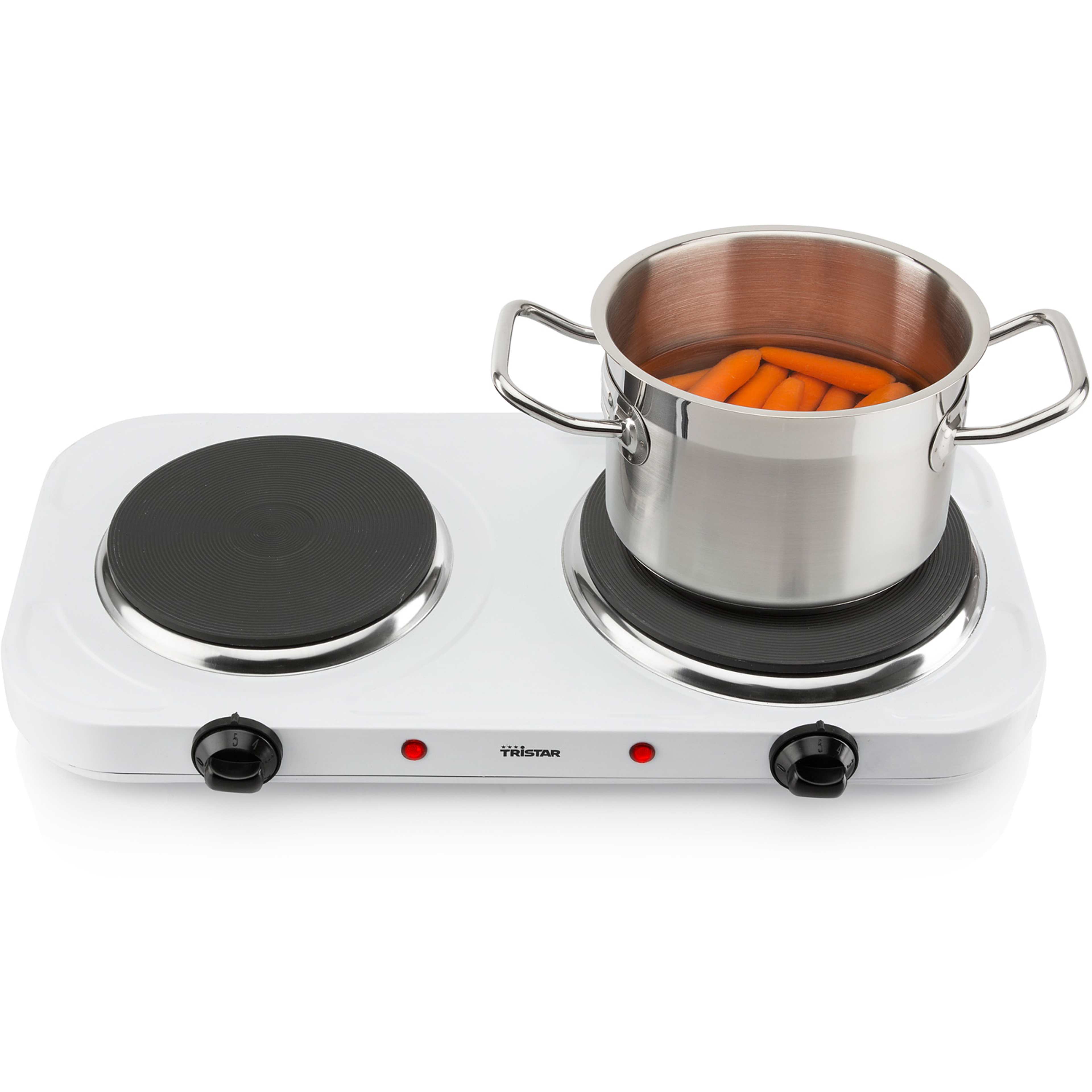 Kokplatta Dubbel Kp-6245  1500&1000w 15,5cm 18,5cm, från Tristar, i färgen vit. Klicka för att öppna bilden i stort format