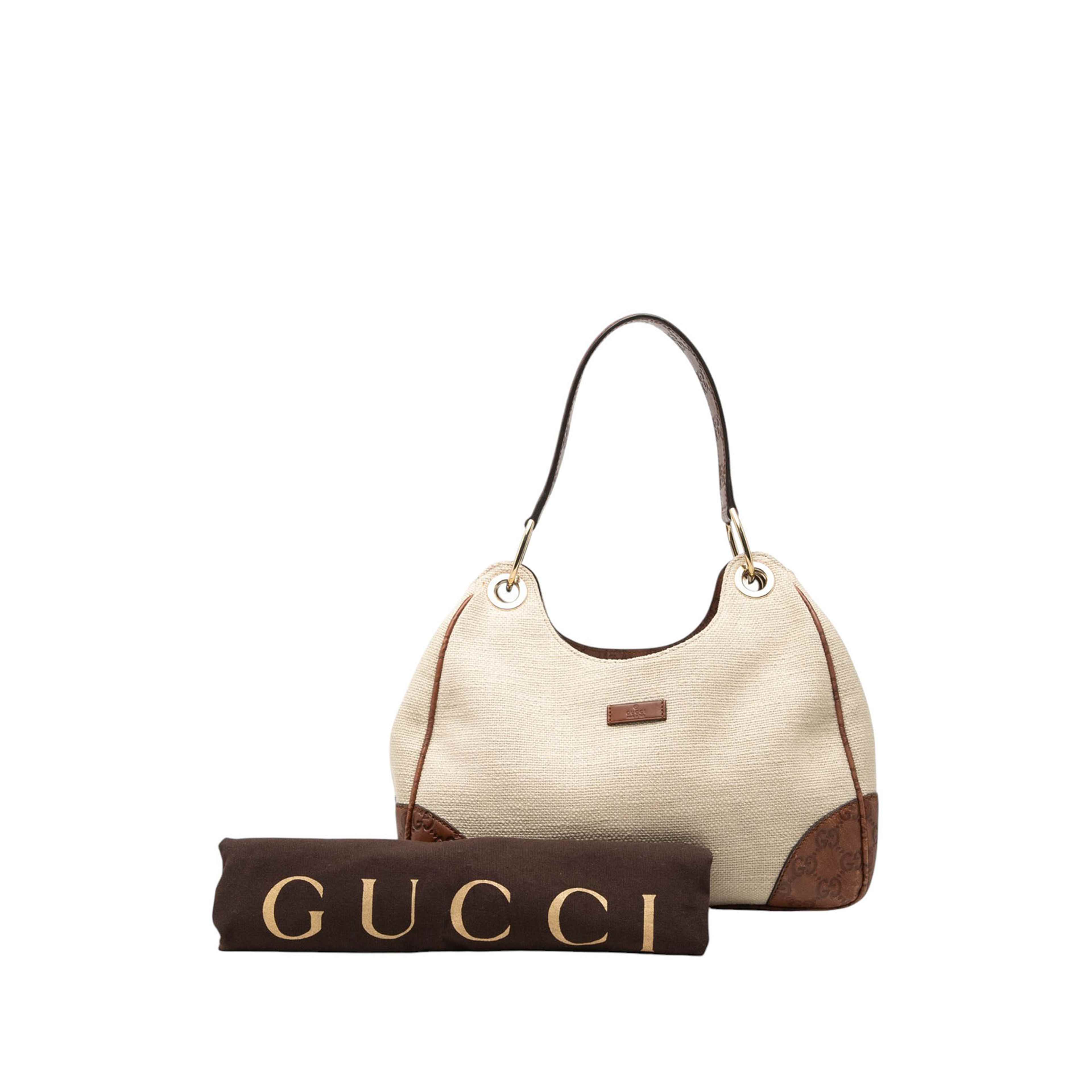Gucci Guccissima Trimmed Canvas Colbert Shoulder Bag, från Luxclusif, i färgen brun. Klicka för att öppna bilden i stort format