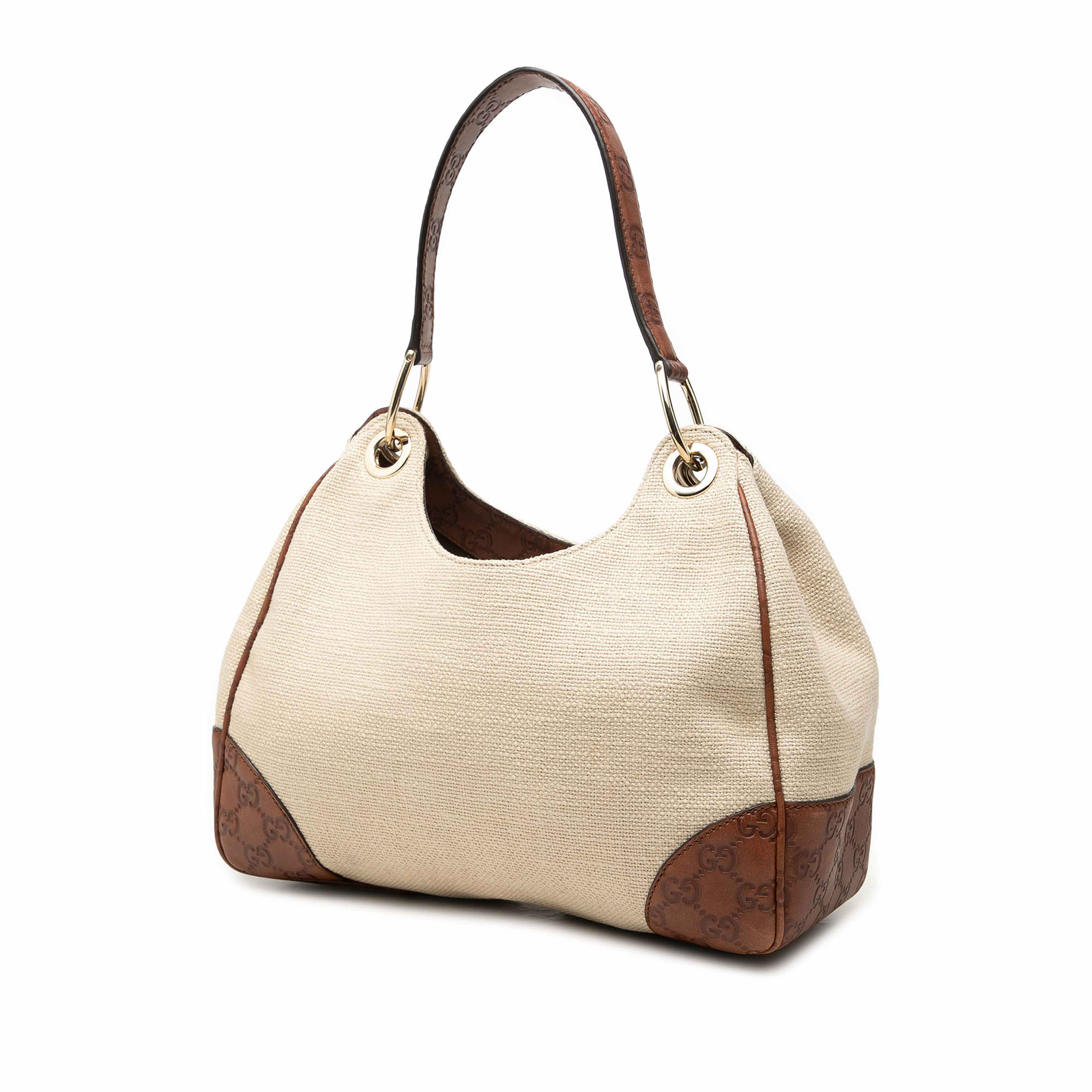 Gucci Guccissima Trimmed Canvas Colbert Shoulder Bag, från Luxclusif, i färgen brun. Klicka för att öppna bilden i stort format