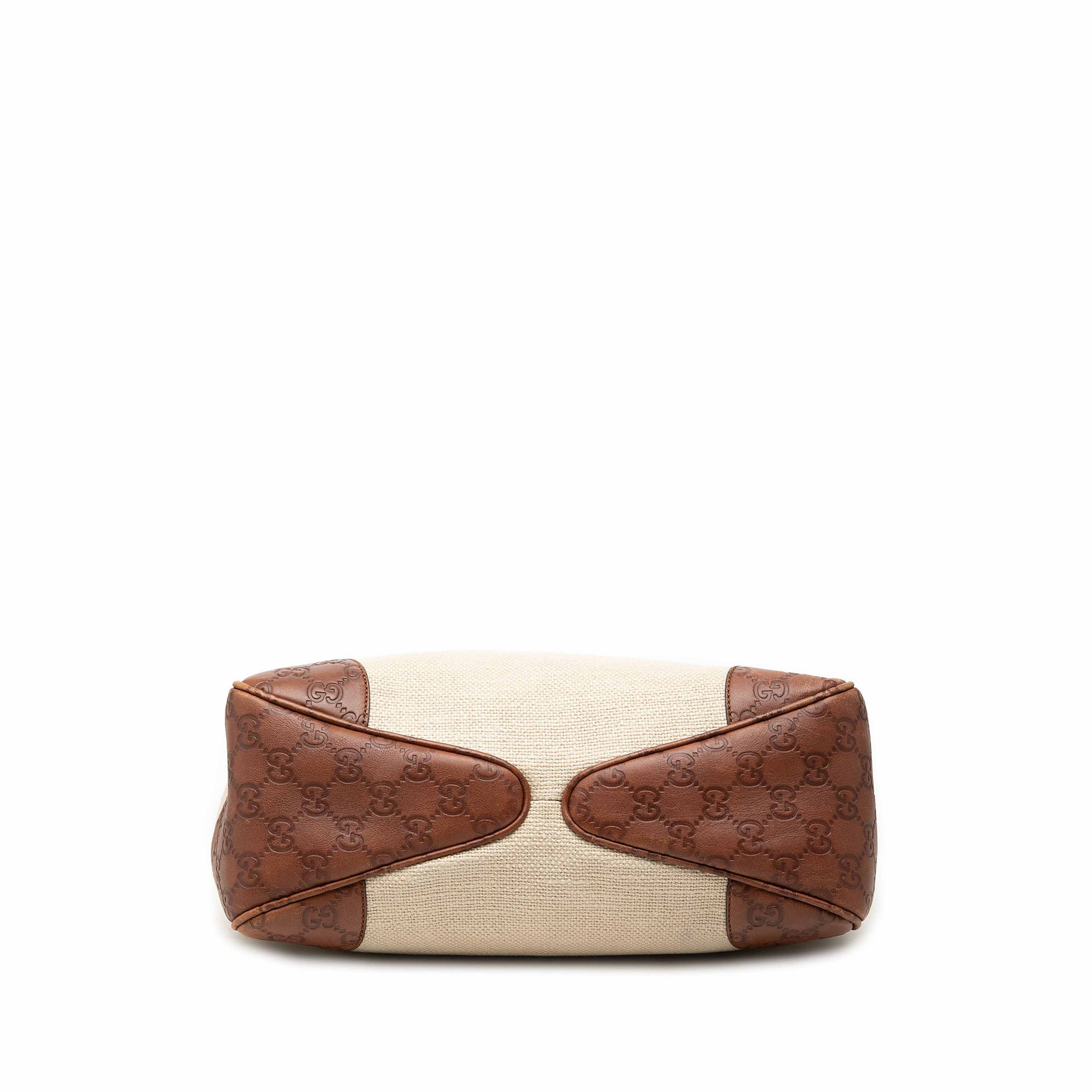 Gucci Guccissima Trimmed Canvas Colbert Shoulder Bag, från Luxclusif, i färgen brun. Klicka för att öppna bilden i stort format