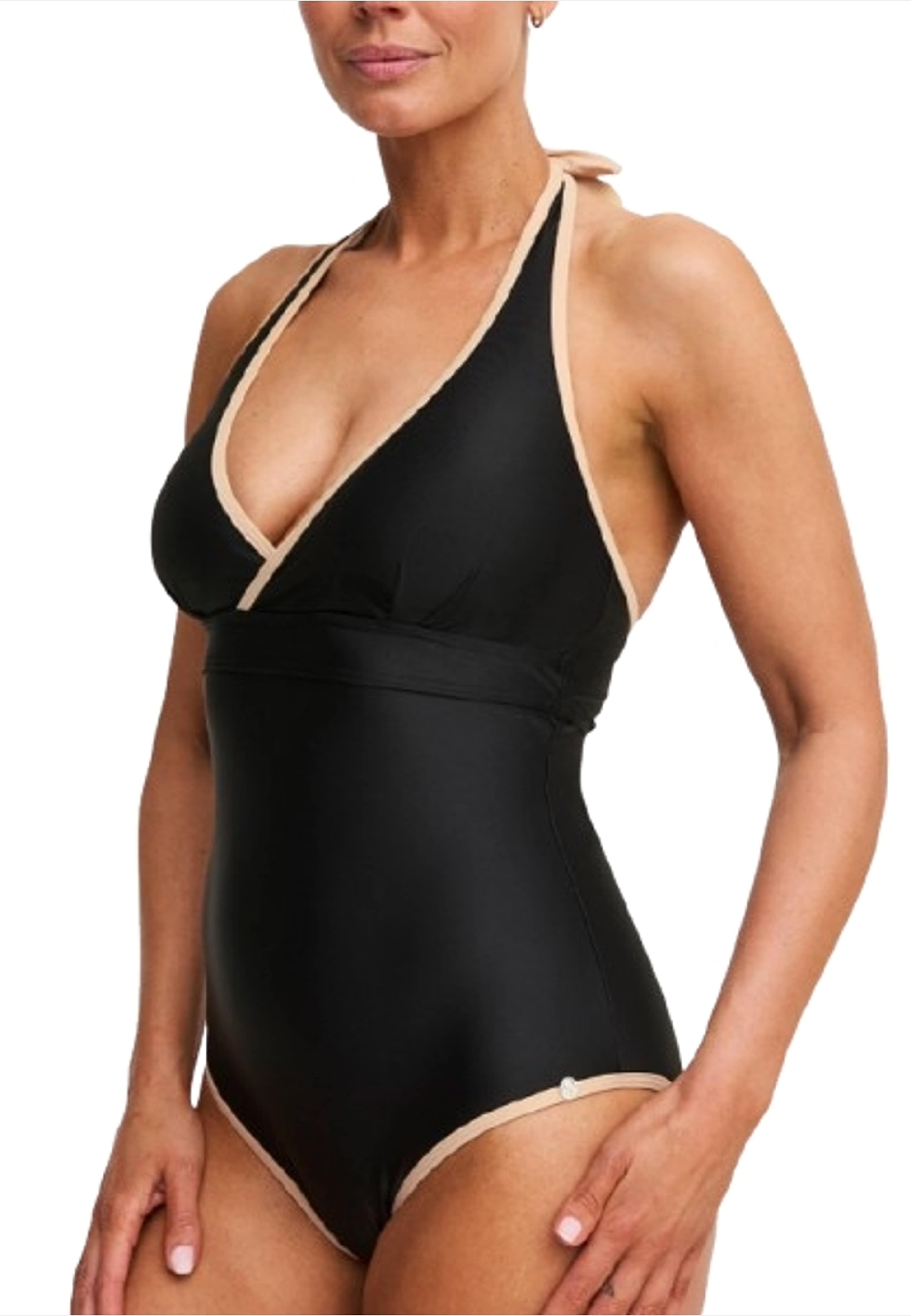 Haiti Halterneck Baddräkt, från Swegmark, i färgen black/beige. Klicka för att öppna bilden i stort format