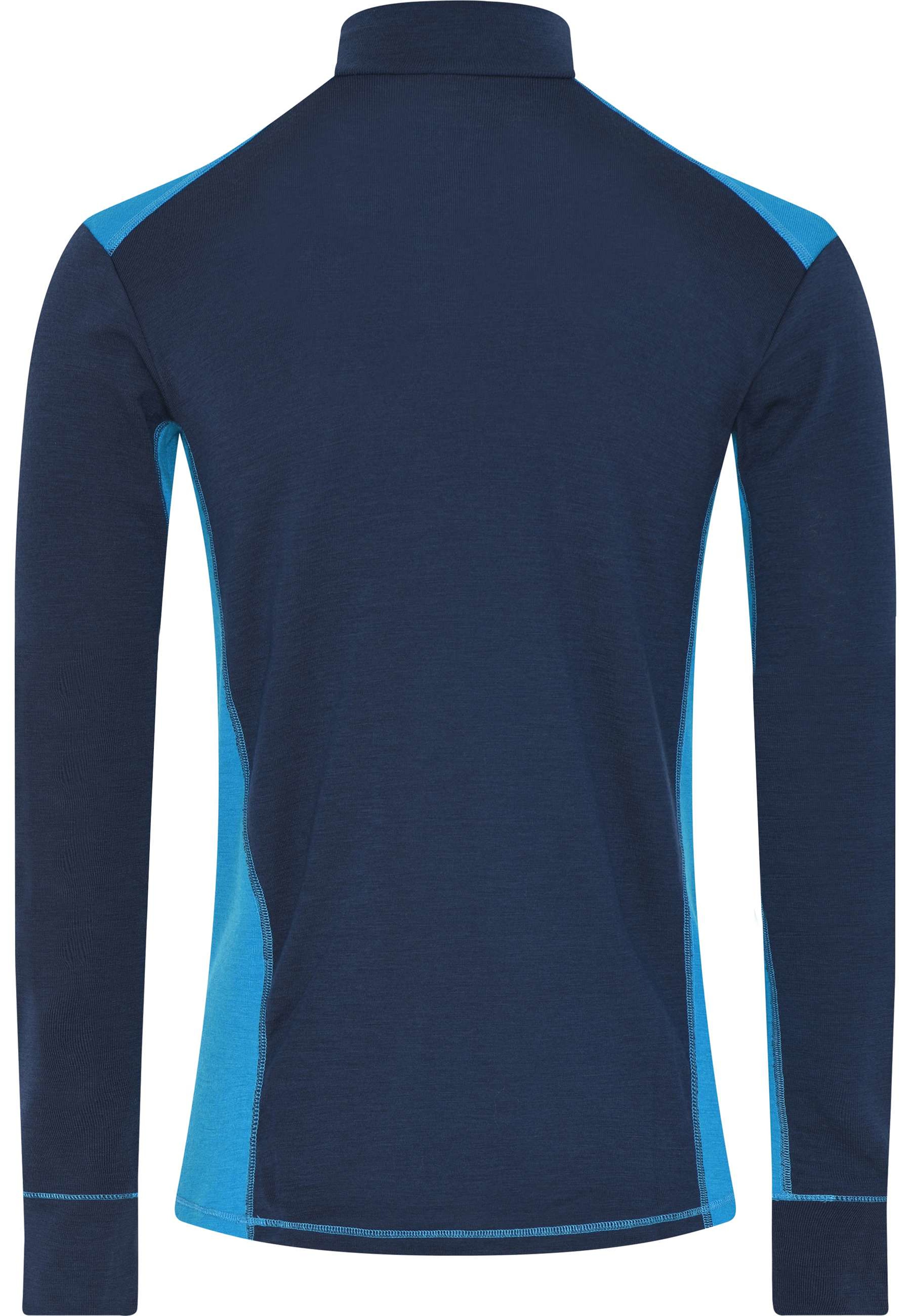 Ekologisk Ull, Långärmad Tröja 1/3 Dragkedja, Navy/blå