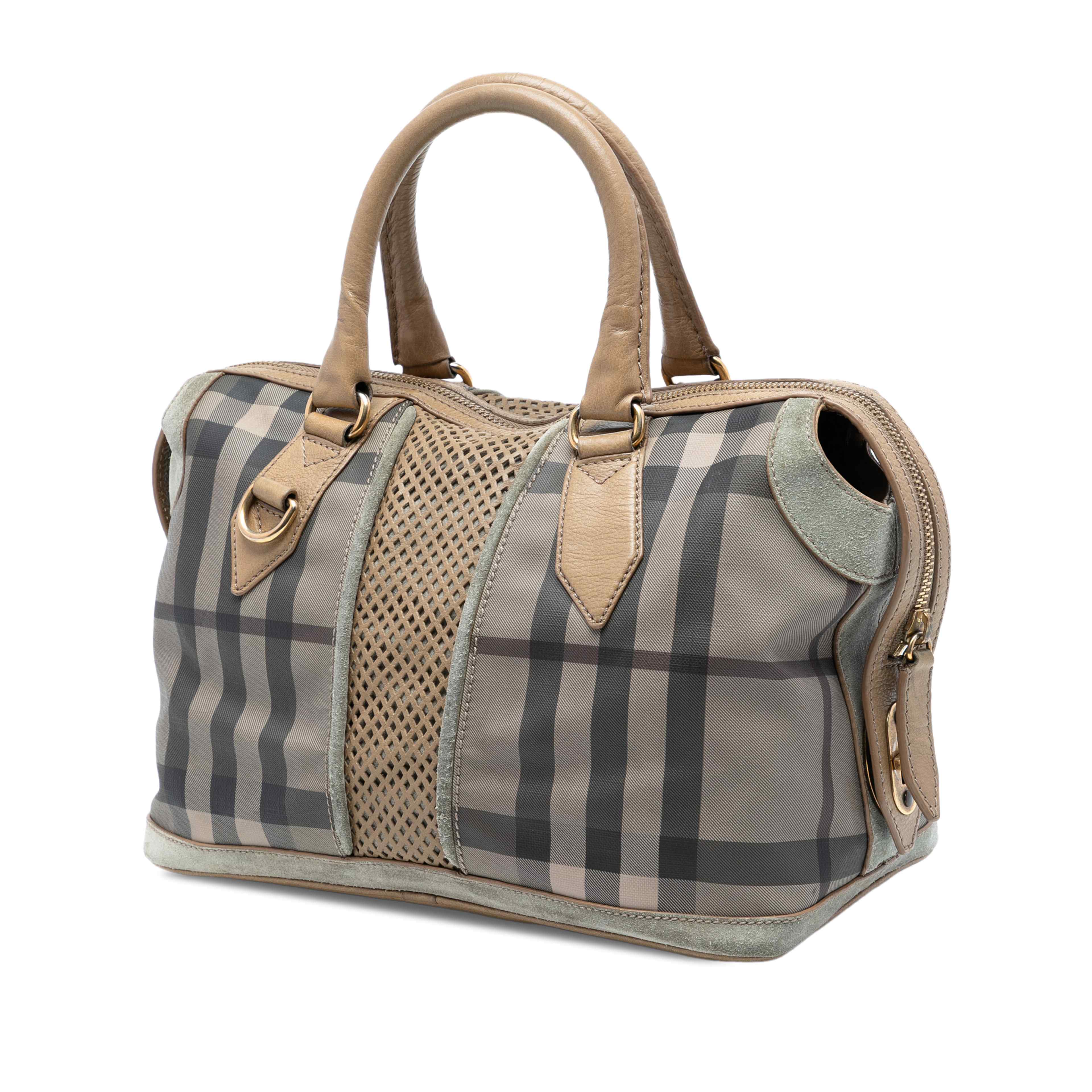 Burberry House Check Canvas Satchel, från Luxclusif, i färgen brun. Klicka för att öppna bilden i stort format