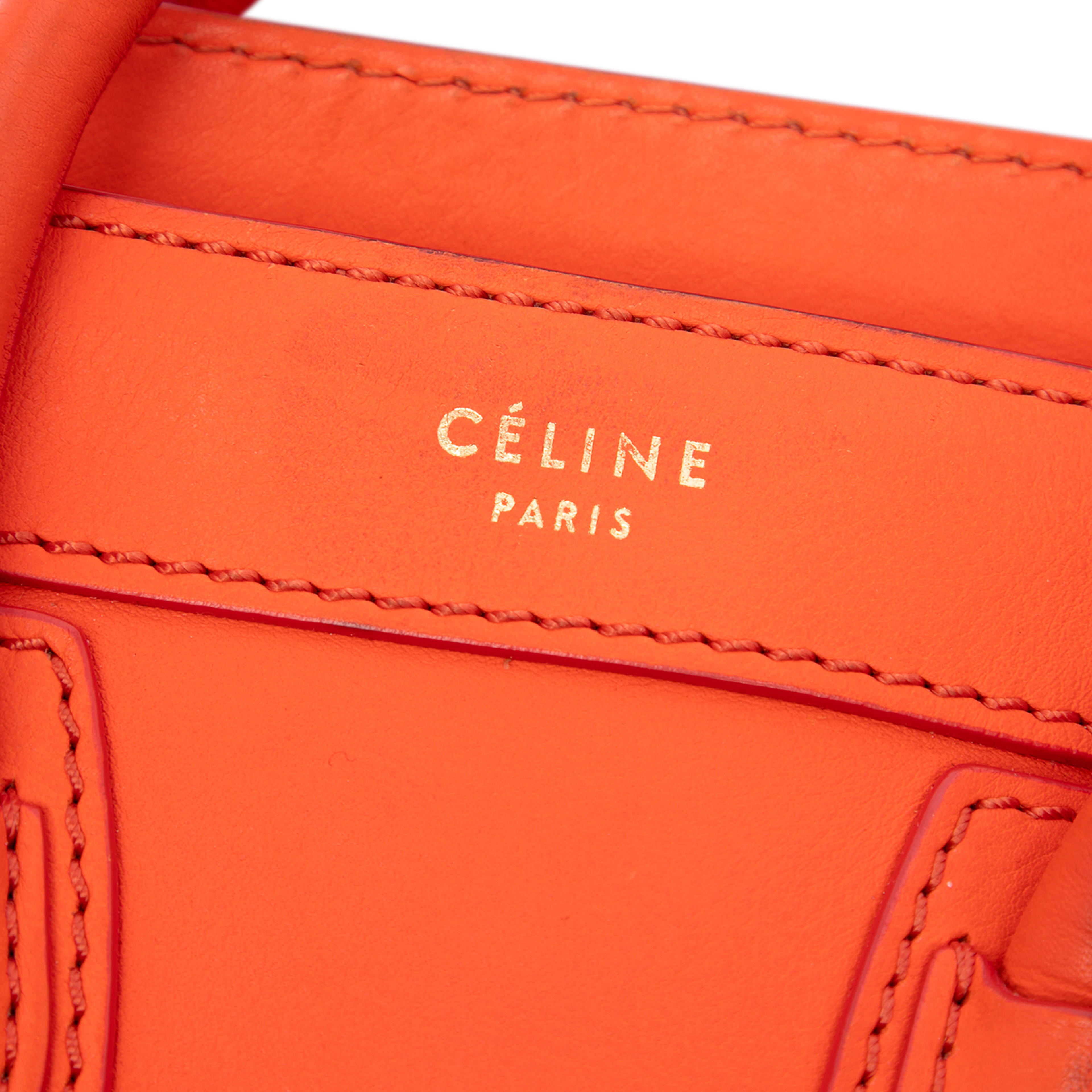 Celine Nano Leather Luggage Tote, från Luxclusif, i färgen orange. Klicka för att öppna bilden i stort format