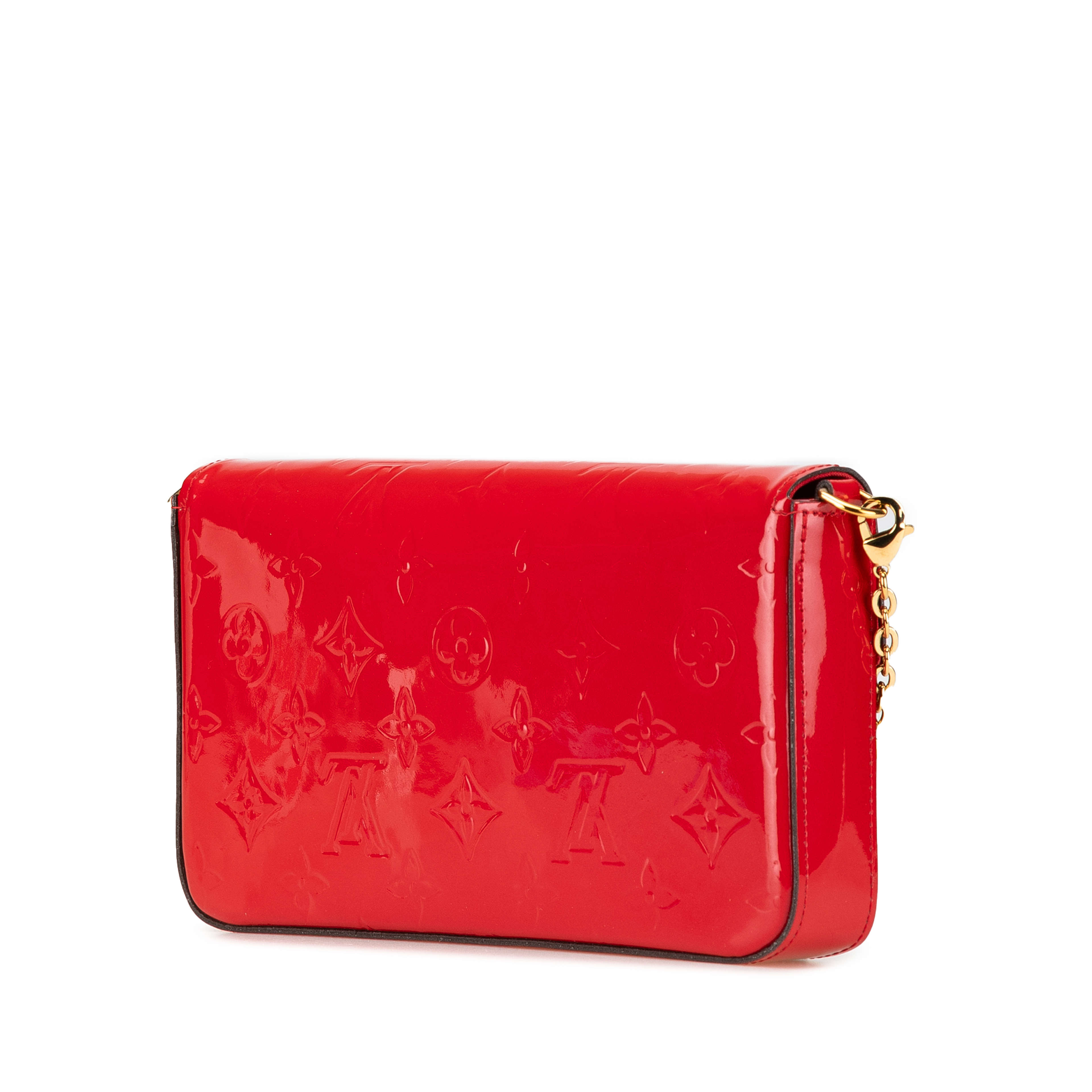 Louis Vuitton Monogram Vernis Pochette Felicie, från Luxclusif, i färgen red. Klicka för att öppna bilden i stort format