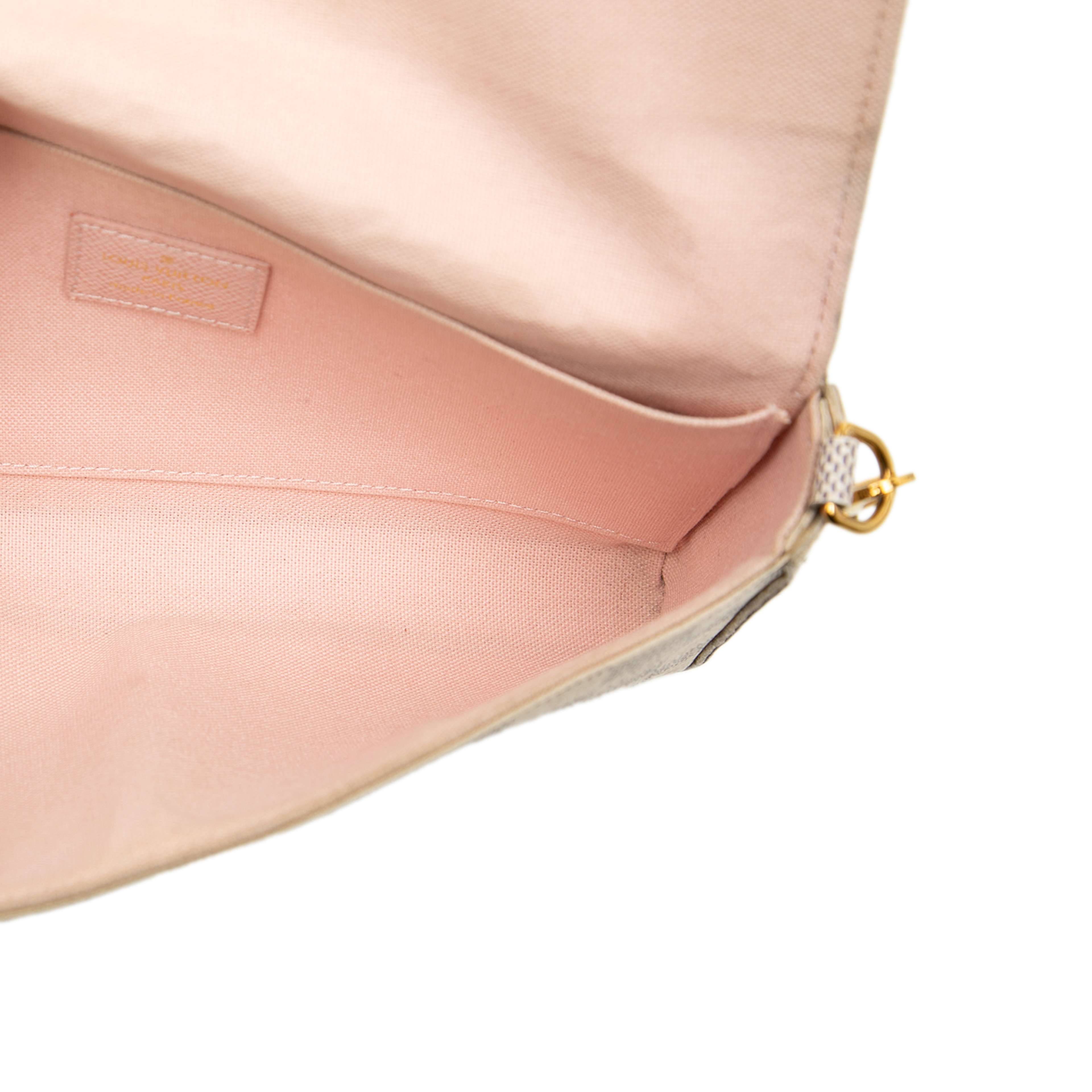 Louis Vuitton Damier Azur Pochette Felicie, från Luxclusif, i färgen white. Klicka för att öppna bilden i stort format