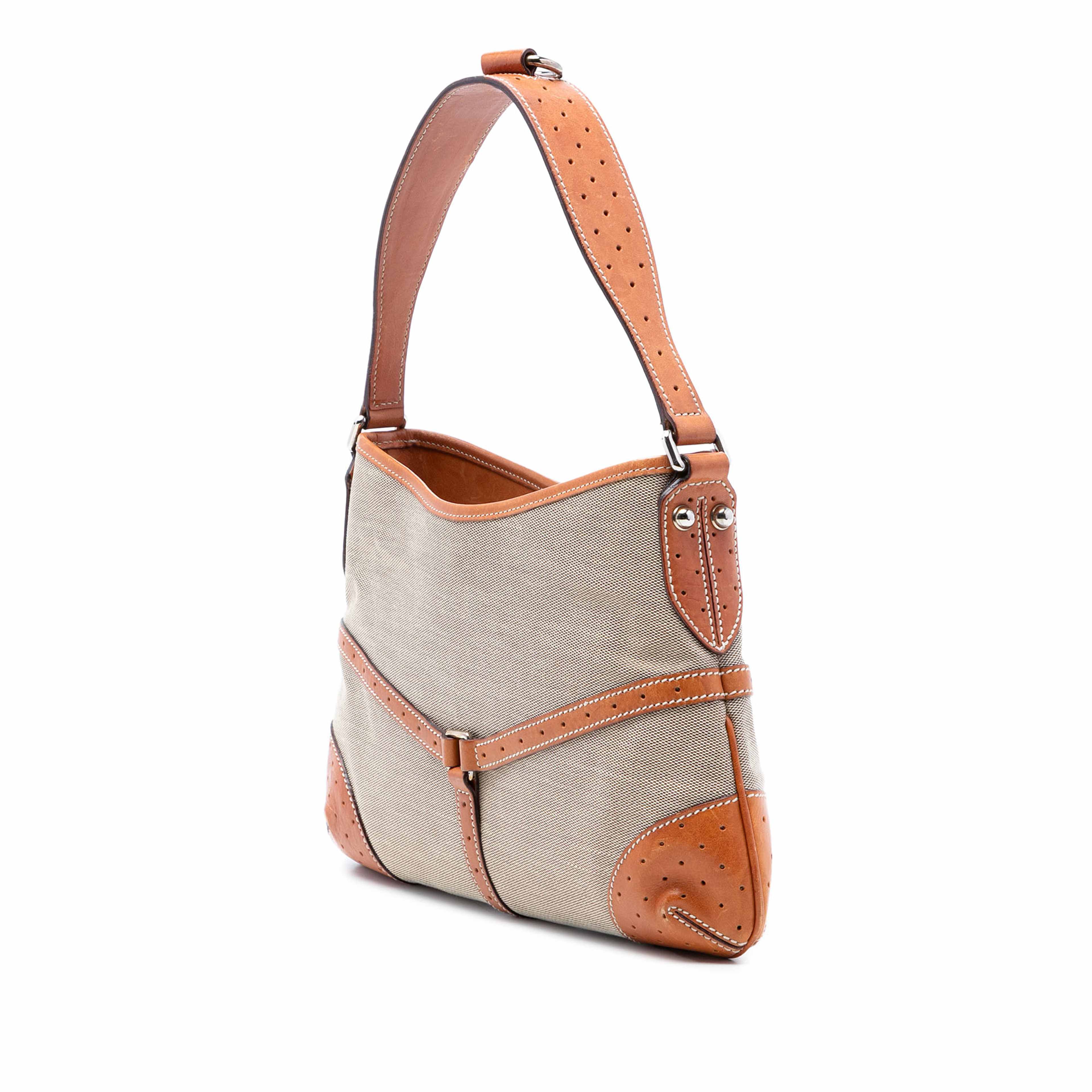 Gucci Canvas Web Reins Shoulder Bag, från Luxclusif, i färgen beige. Klicka för att öppna bilden i stort format