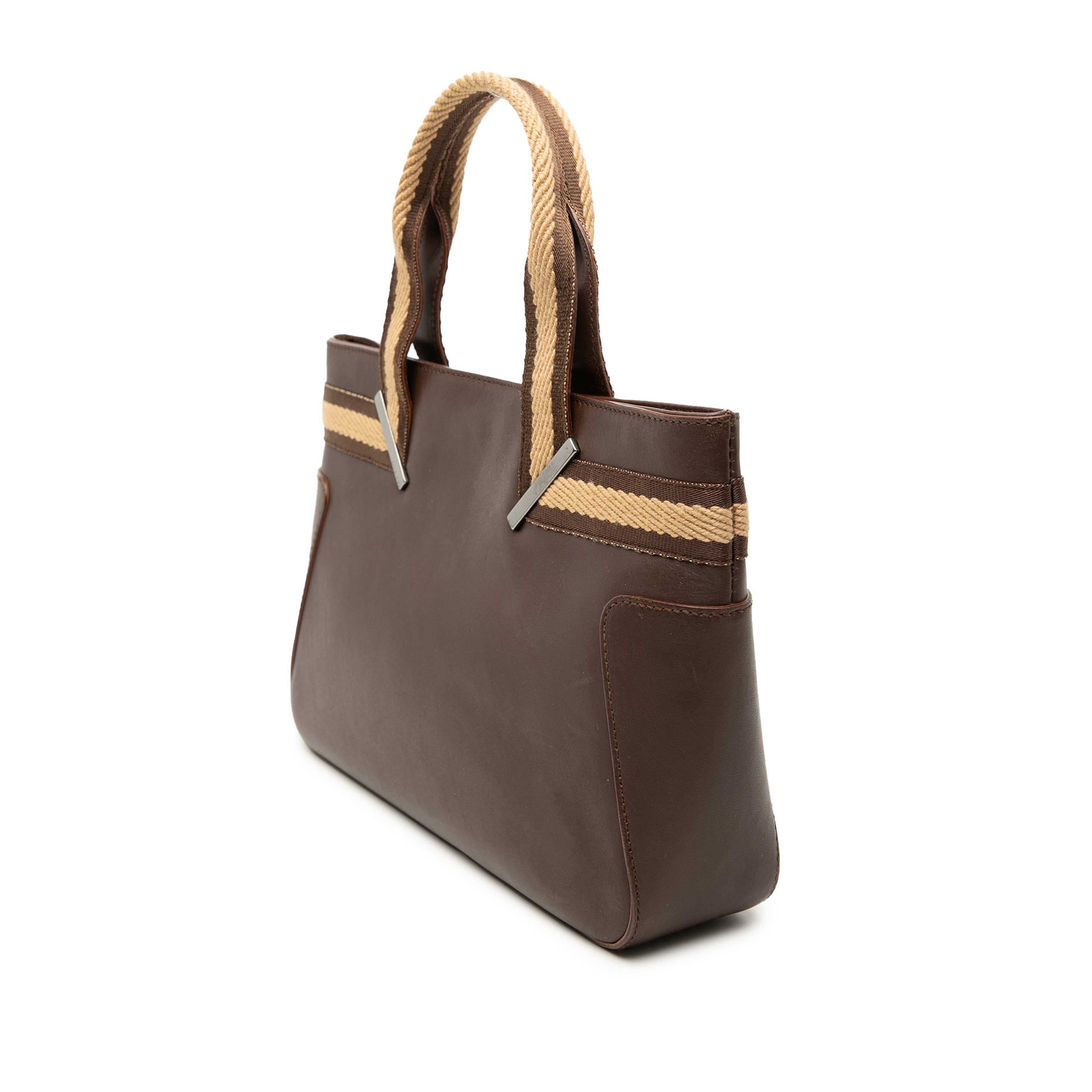 Gucci Leather Web Handbag, från Luxclusif, i färgen brun. Klicka för att öppna bilden i stort format