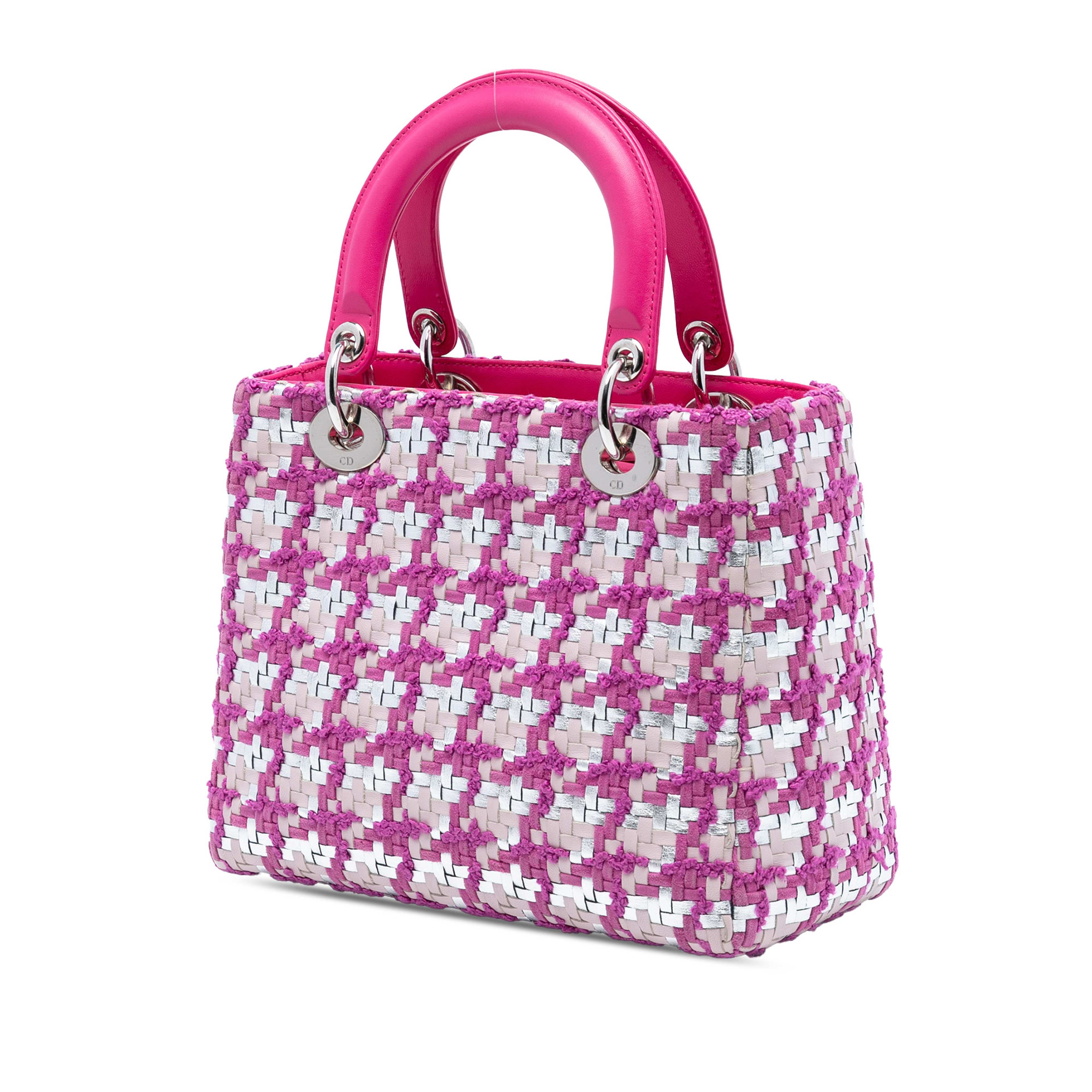 Dior Medium Lambskin And Tweed Lady Dior, från Luxclusif, i färgen dark pink. Klicka för att öppna bilden i stort format