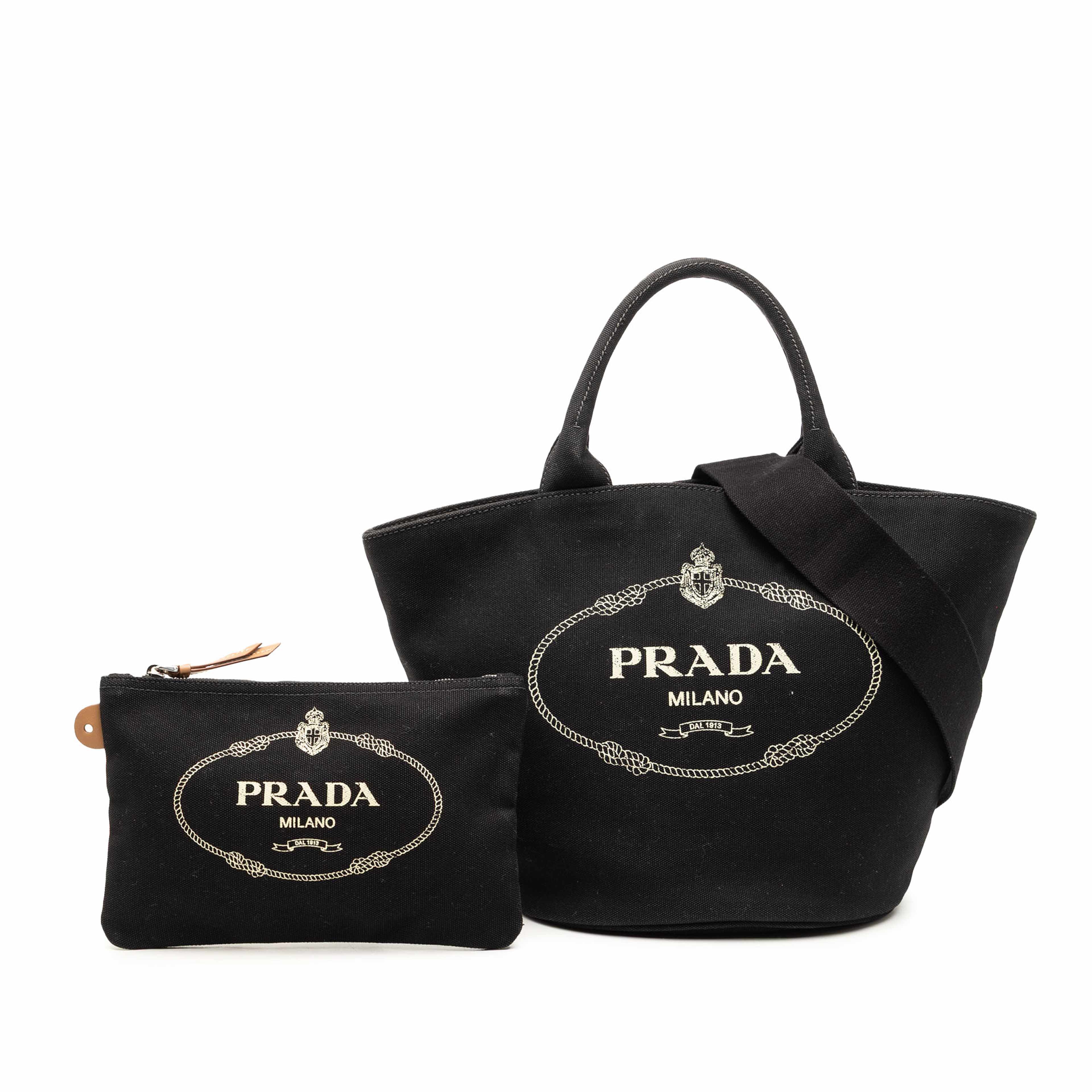 Prada Canvas Canapa Logo Satchel, från Luxclusif, i färgen svart. Klicka för att öppna bilden i stort format