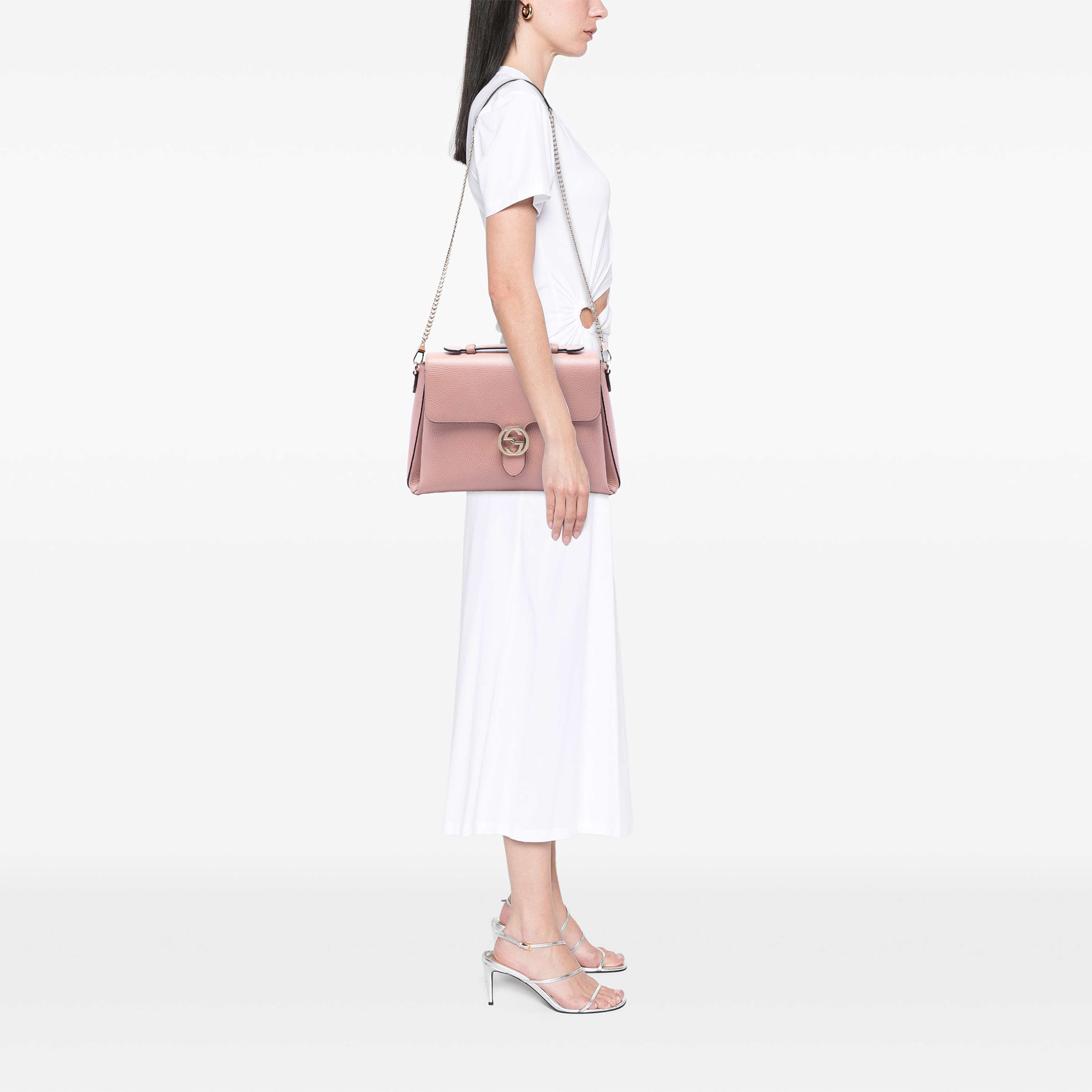 Gucci Medium Dollar Calfskin Interlocking G Satchel, från Luxclusif, i färgen pink. Klicka för att öppna bilden i stort format
