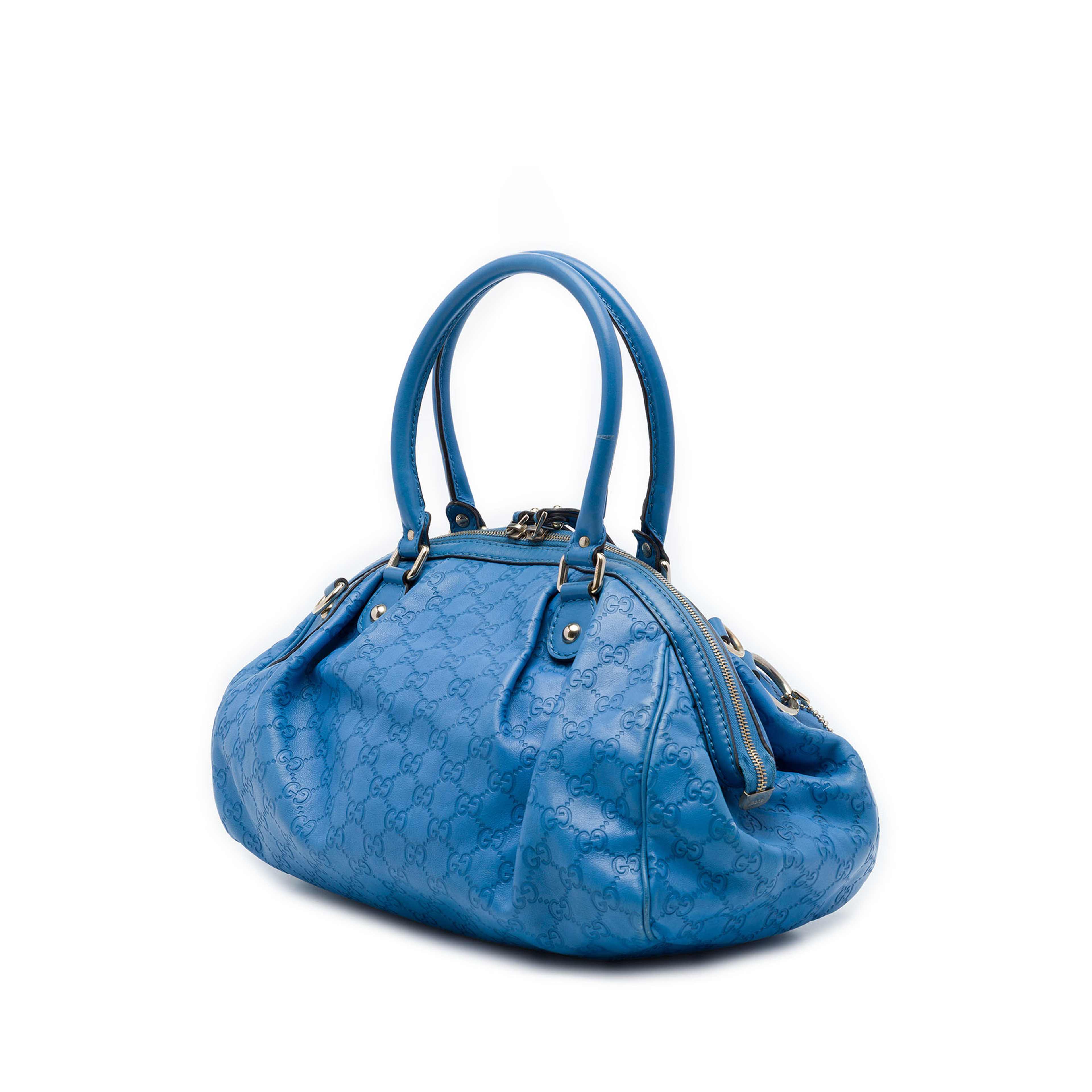 Gucci Guccissima Sukey Satchel, från Luxclusif, i färgen blå. Klicka för att öppna bilden i stort format