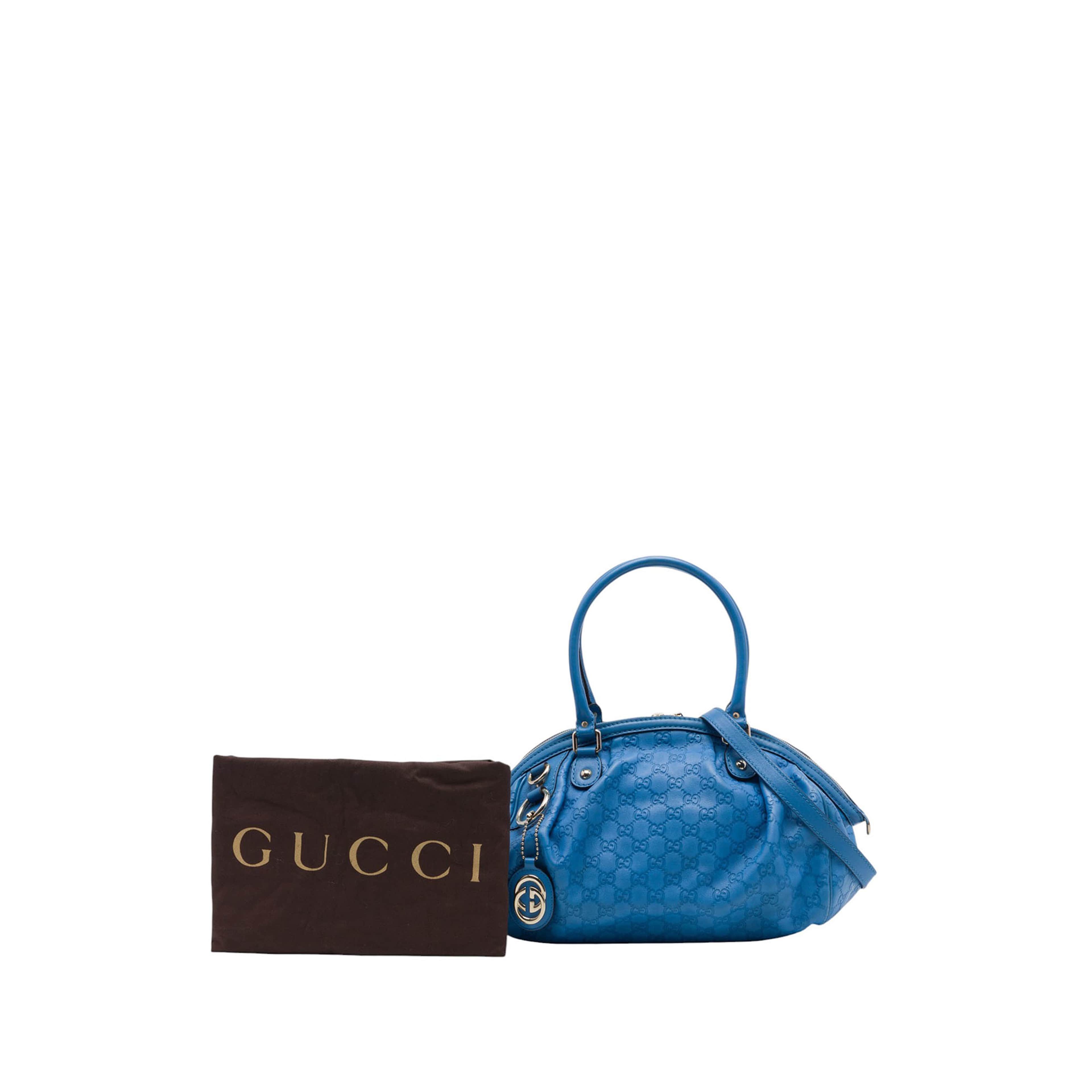 Gucci Guccissima Sukey Satchel, från Luxclusif, i färgen blå. Klicka för att öppna bilden i stort format