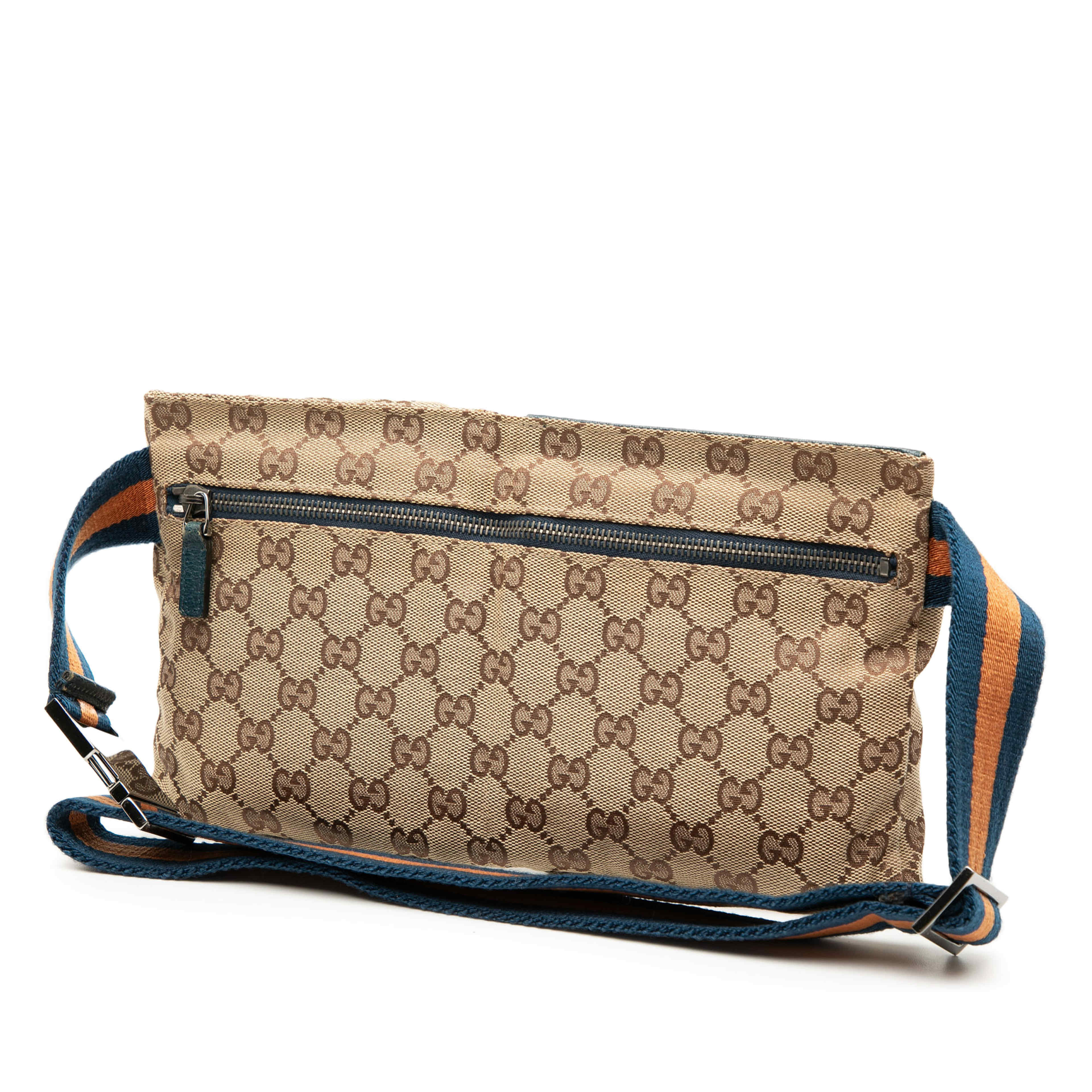 Gucci Gg Canvas Web Double Pocket Belt Bag, från Luxclusif, i färgen beige. Klicka för att öppna bilden i stort format