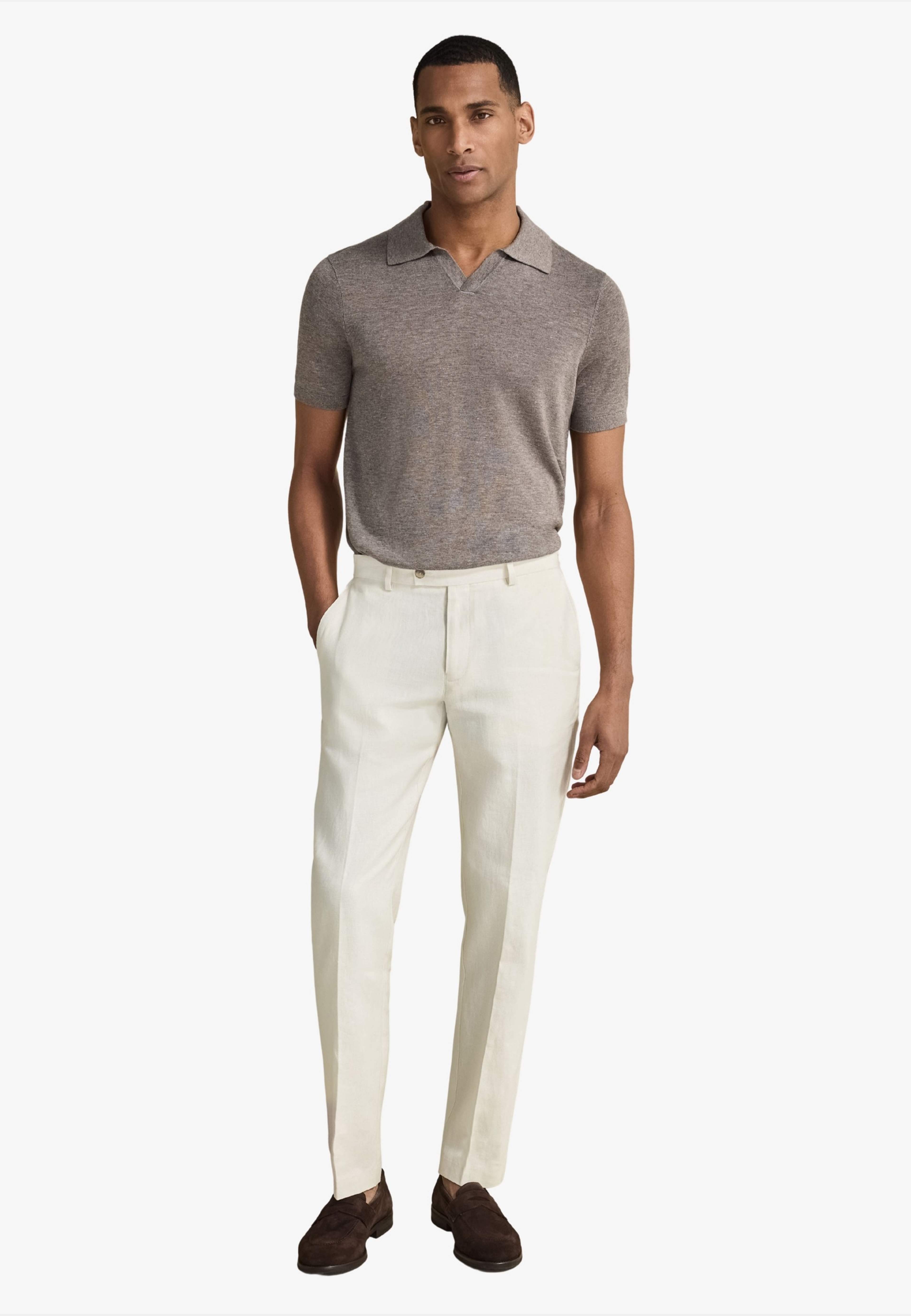 Lyocell Linen Polo Short Sleeve Sweater, från John Henric, i färgen mid brown. Klicka för att öppna bilden i stort format