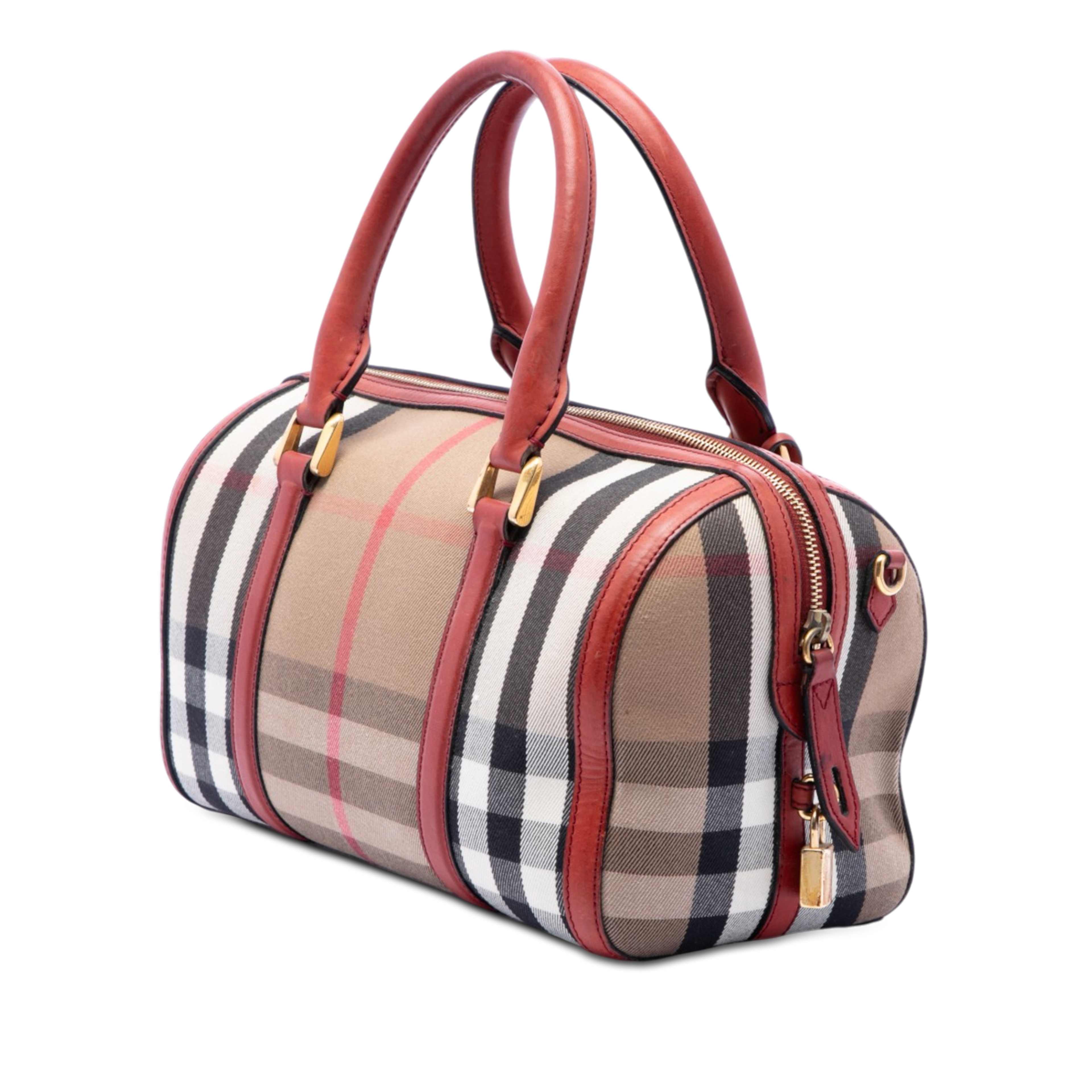 Burberry Medium House Check Canvas Sartorial Alchester Satchel, från Luxclusif, i färgen light brown. Klicka för att öppna bilden i stort format