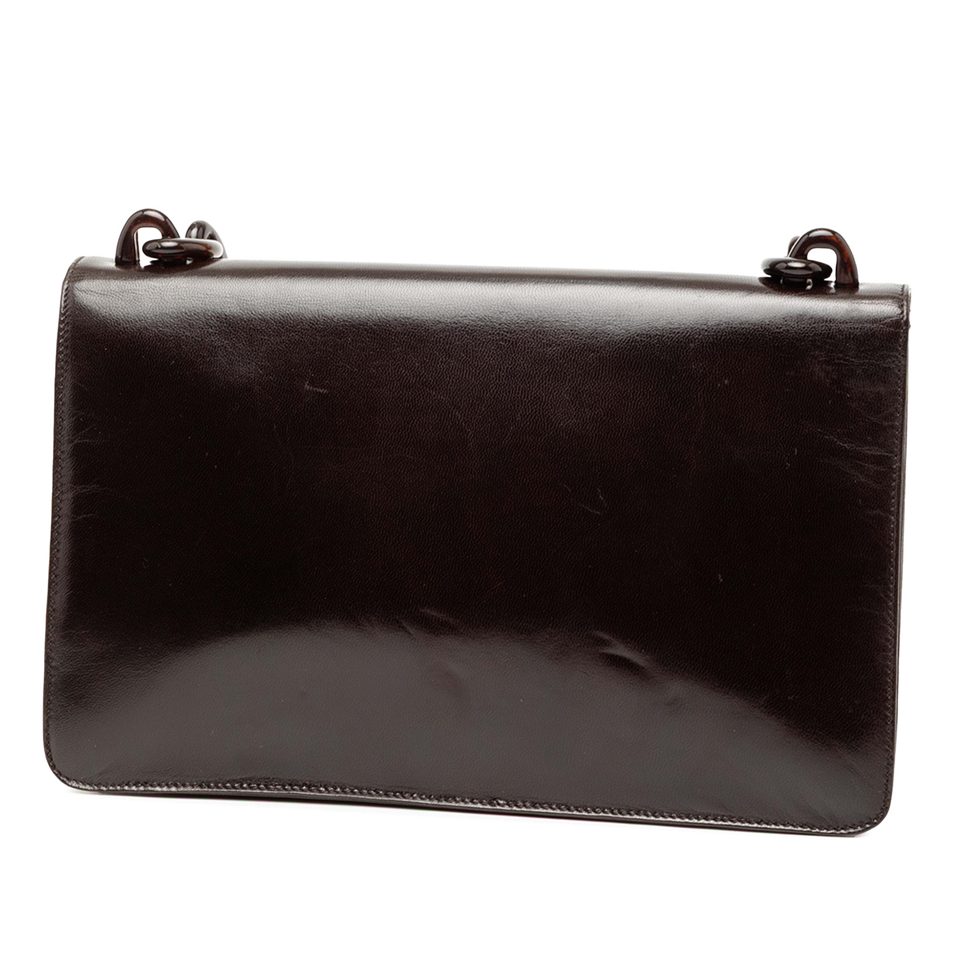 Prada Goatskin Madras Swing Chain Shoulder Bag, från Luxclusif, i färgen dark brown. Klicka för att öppna bilden i stort format