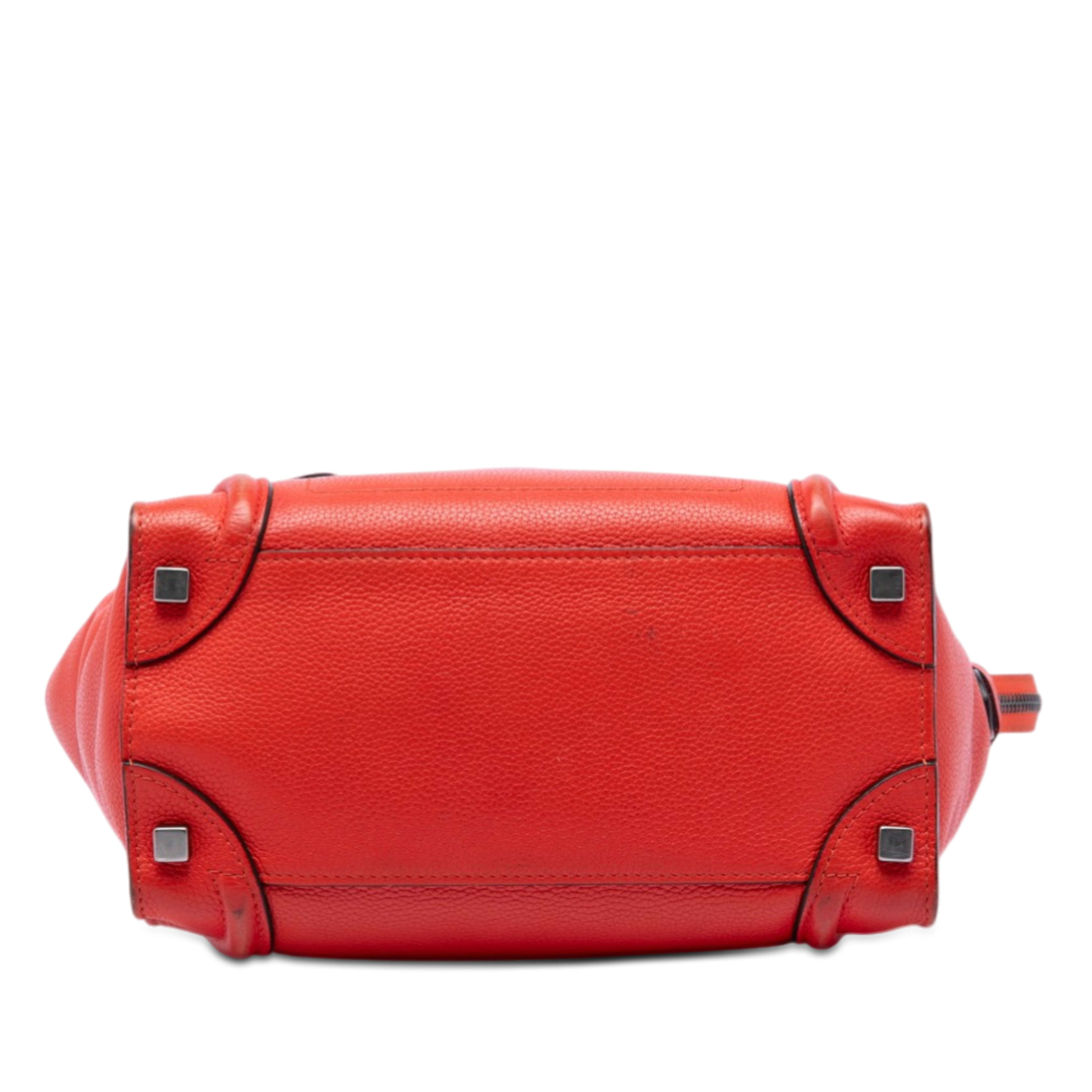 Celine Micro Leather Luggage Tote, från Luxclusif, i färgen orange. Klicka för att öppna bilden i stort format