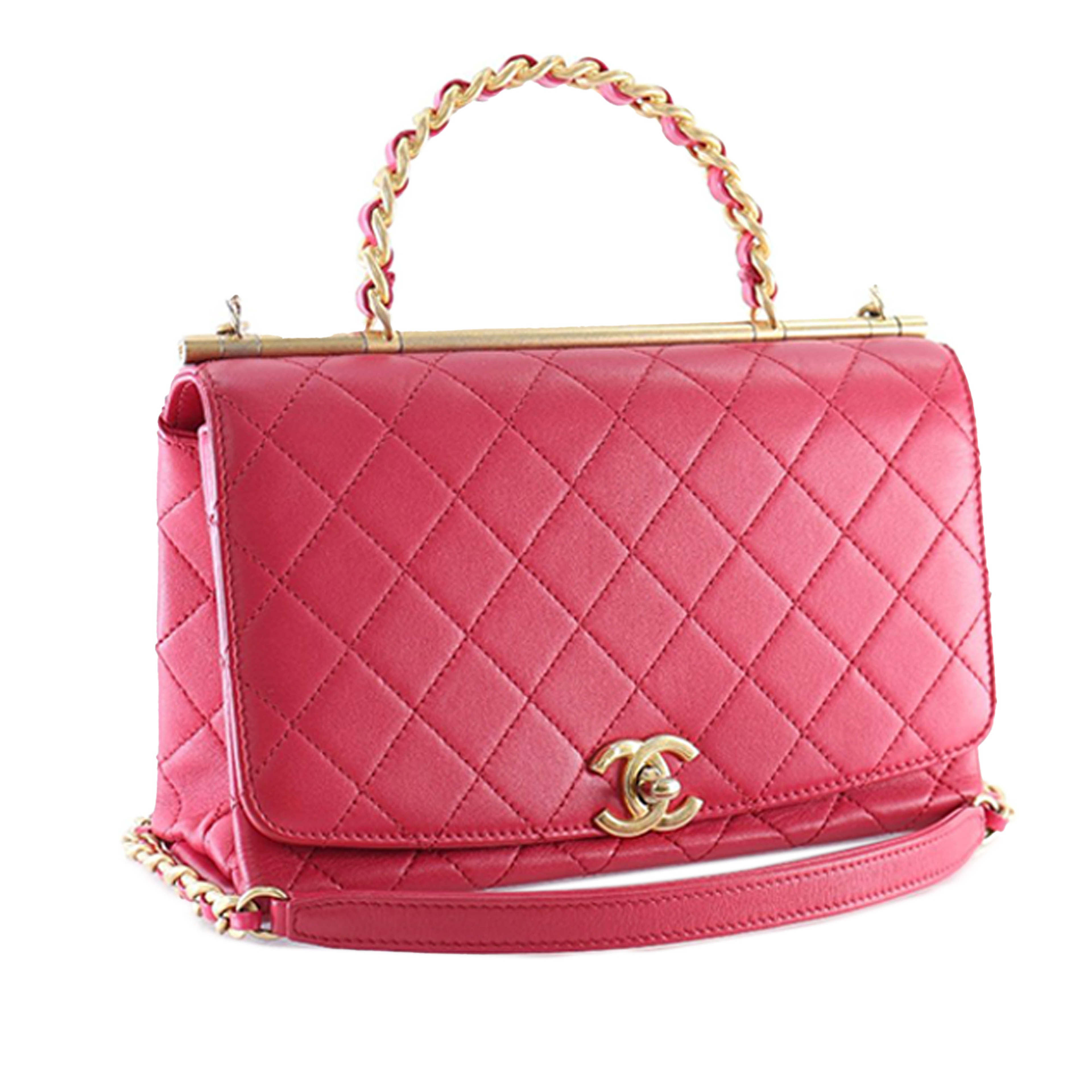 Chanel Medium Quilted Lambskin La Parisienne Flap, från Luxclusif, i färgen dark pink. Klicka för att öppna bilden i stort format