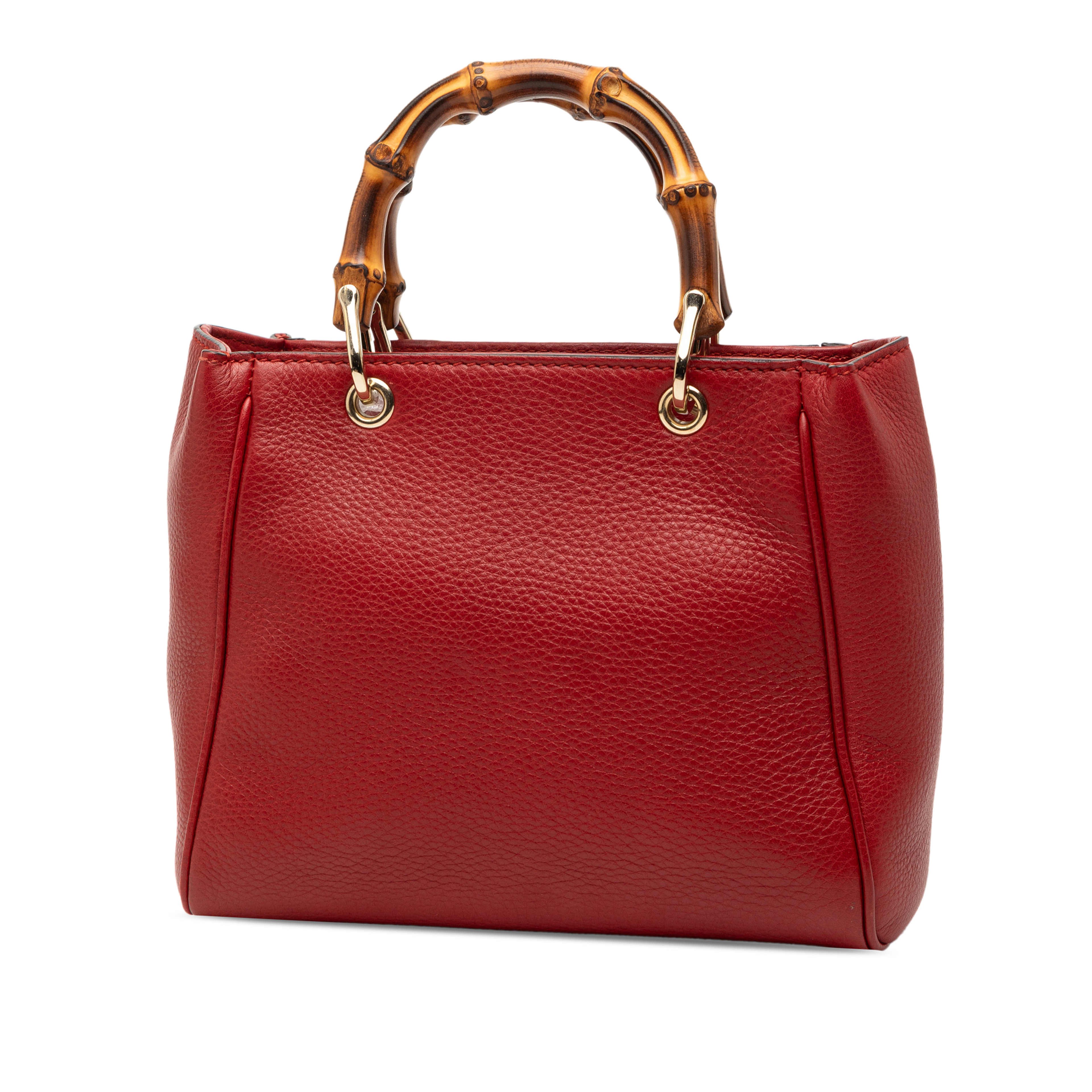 Gucci Mini Calfskin Bamboo Shopper Satchel, från Luxclusif, i färgen red. Klicka för att öppna bilden i stort format
