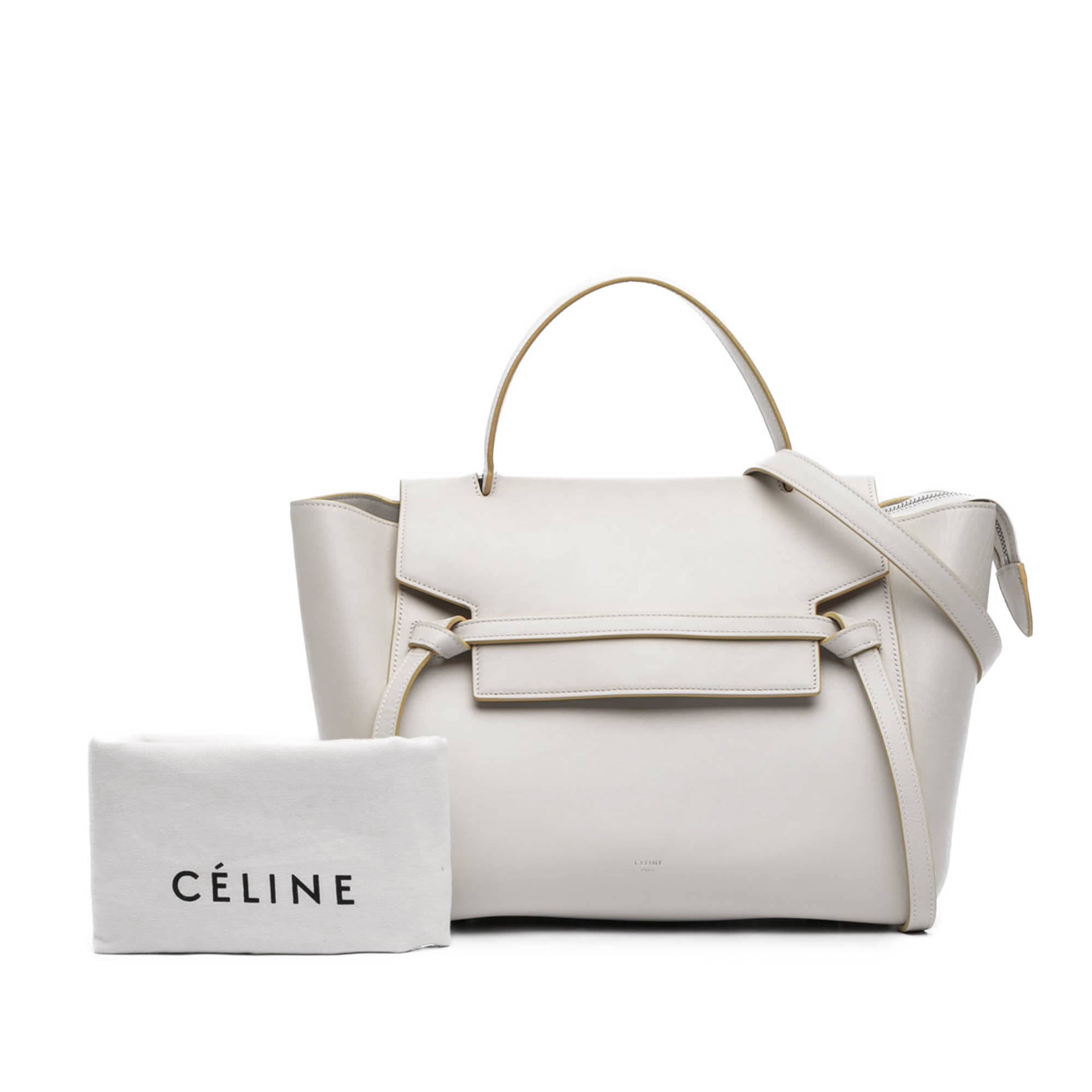 Celine Mini Smooth Calfskin Belt Bag, från Luxclusif, i färgen vit. Klicka för att öppna bilden i stort format