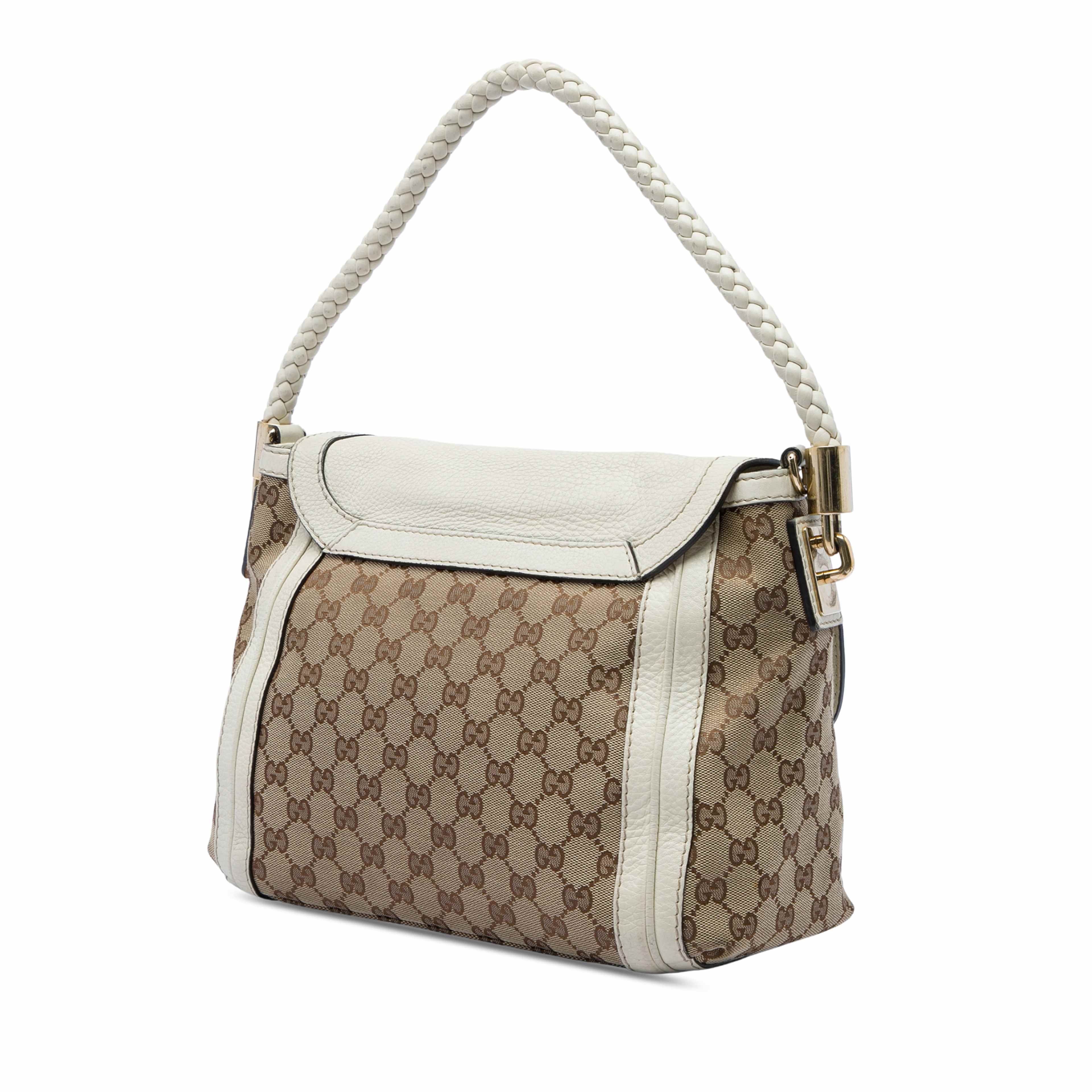 Gucci Gg Canvas Bella Flap Satchel, från Luxclusif, i färgen vit. Klicka för att öppna bilden i stort format