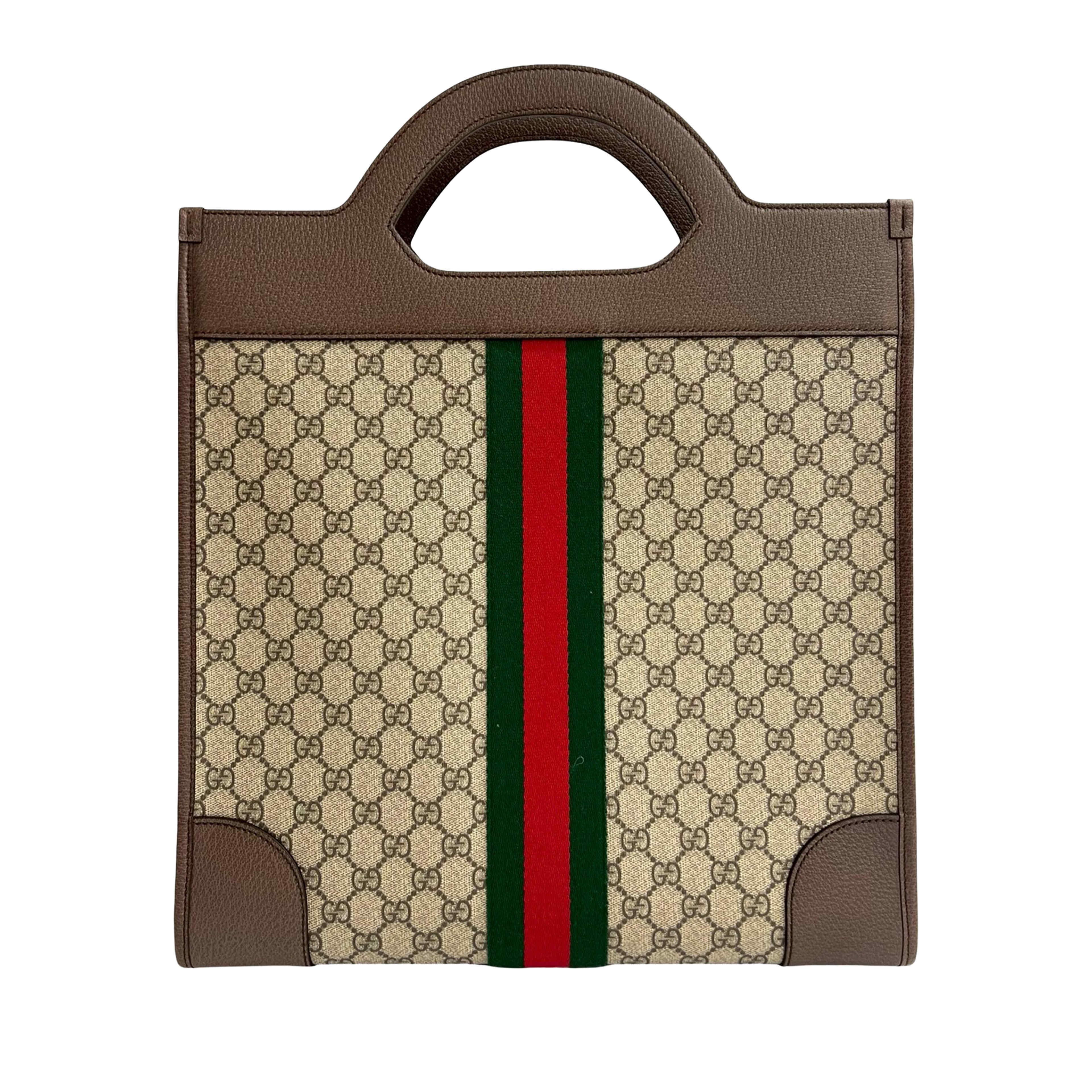 Gucci Gg Supreme Web Ophidia Vertical Tote, från Luxclusif, i färgen beige. Klicka för att öppna bilden i stort format
