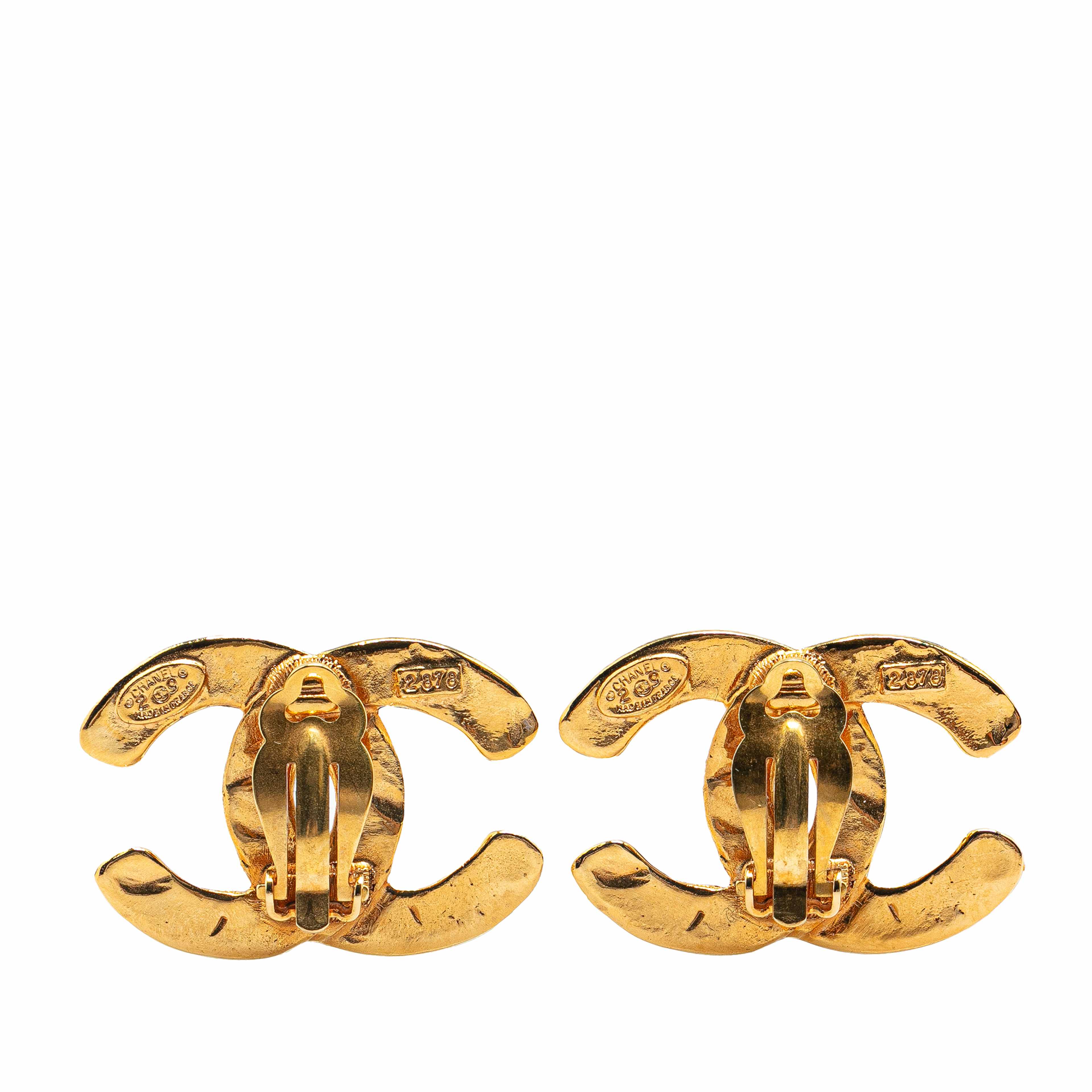 Chanel Gold Plated Cc Woven Clip On Earrings