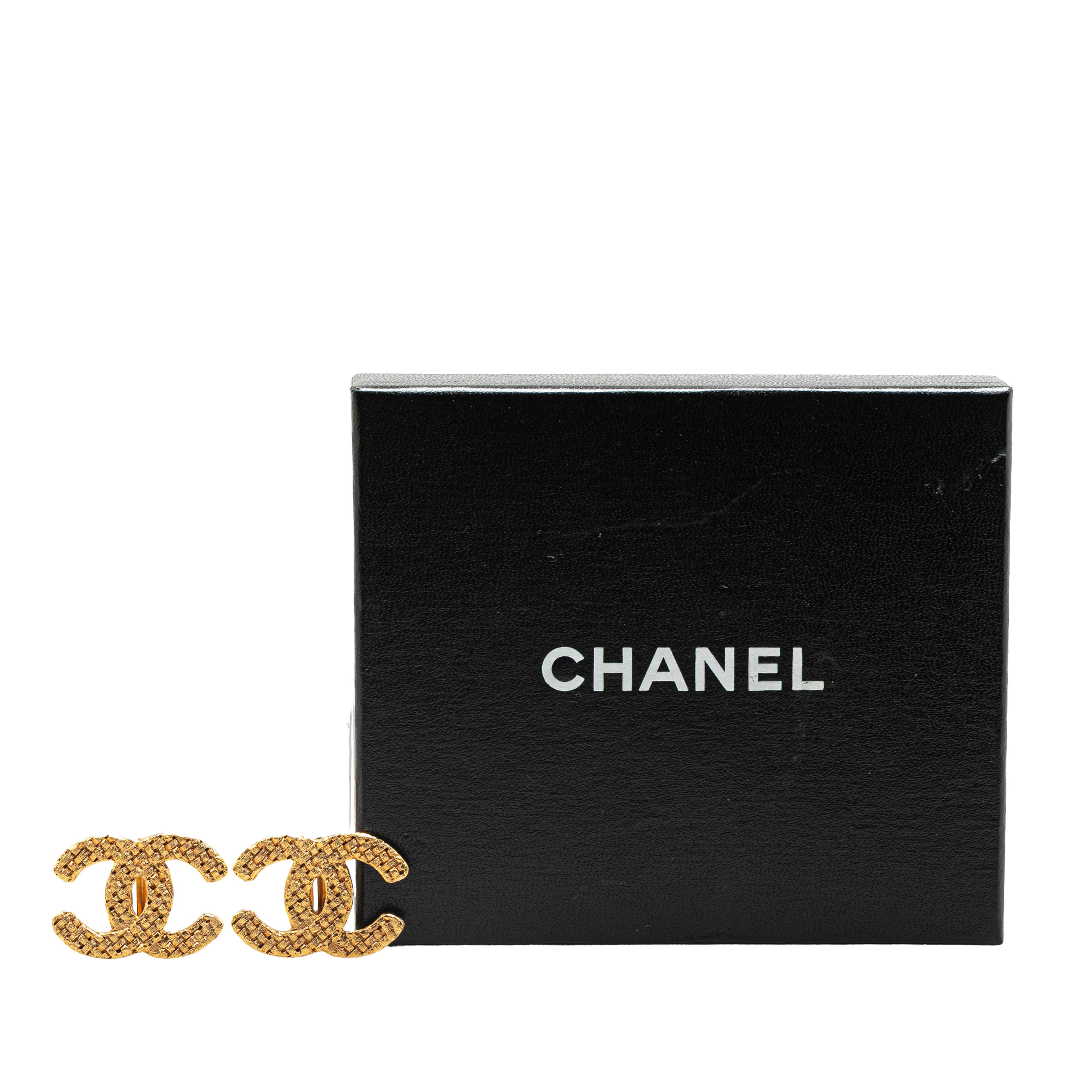 Chanel Gold Plated Cc Woven Clip On Earrings