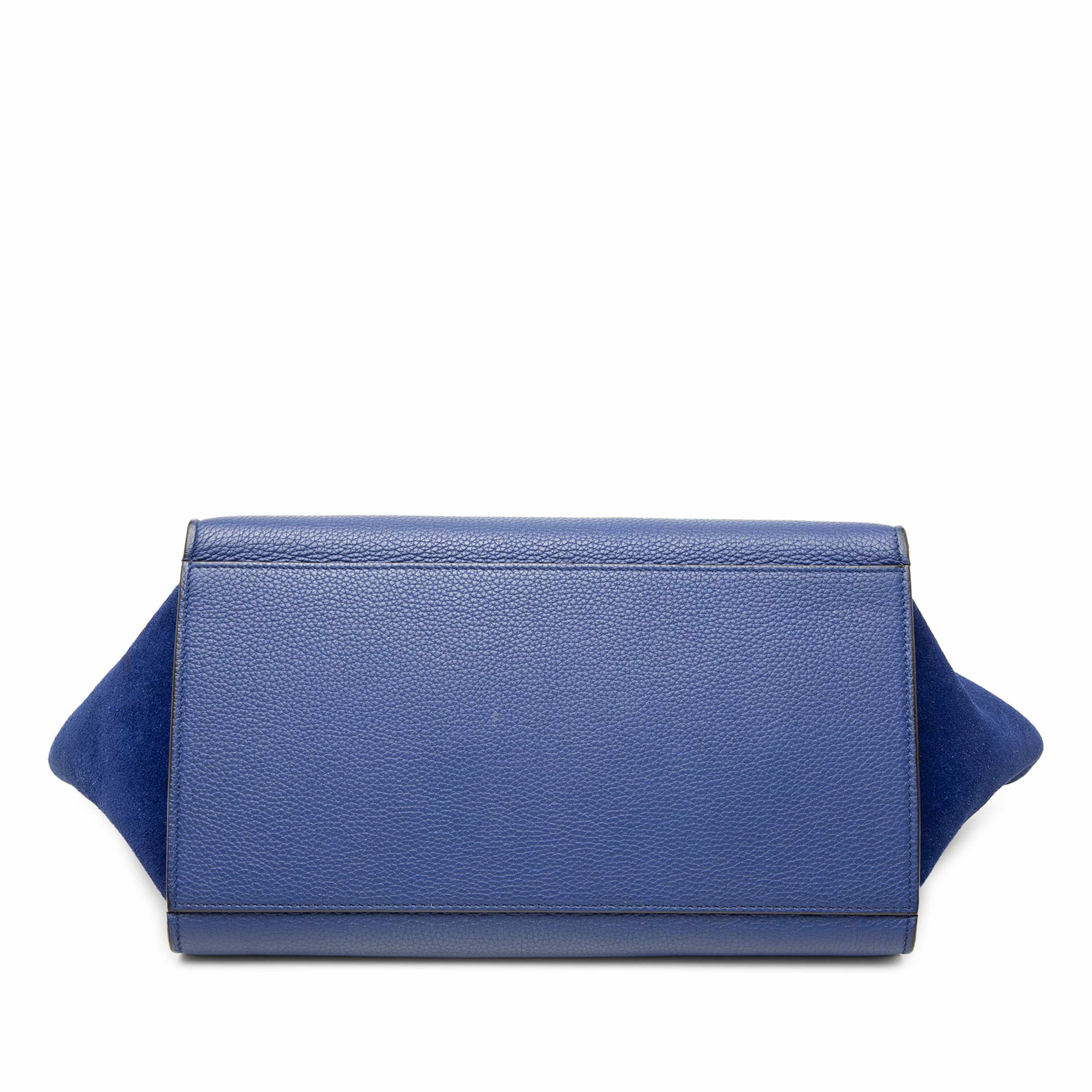 Celine Small Drummed Calfskin And Suede Trapeze Satchel, från Luxclusif, i färgen blå. Klicka för att öppna bilden i stort format