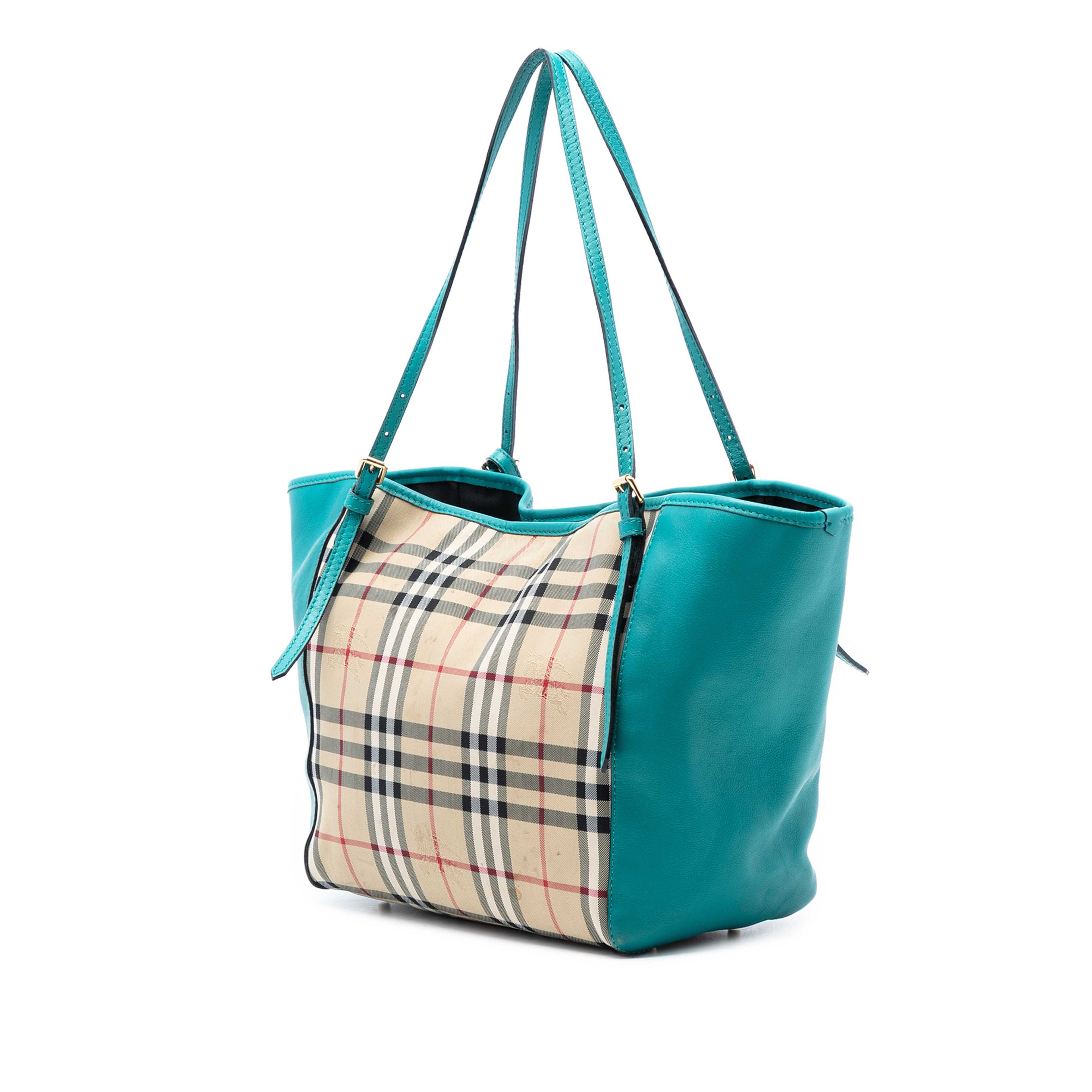 Burberry Small Haymarket Check Coated Canvas And Calfskin Canterbury Tote, från Luxclusif, i färgen blå. Klicka för att öppna bilden i stort format