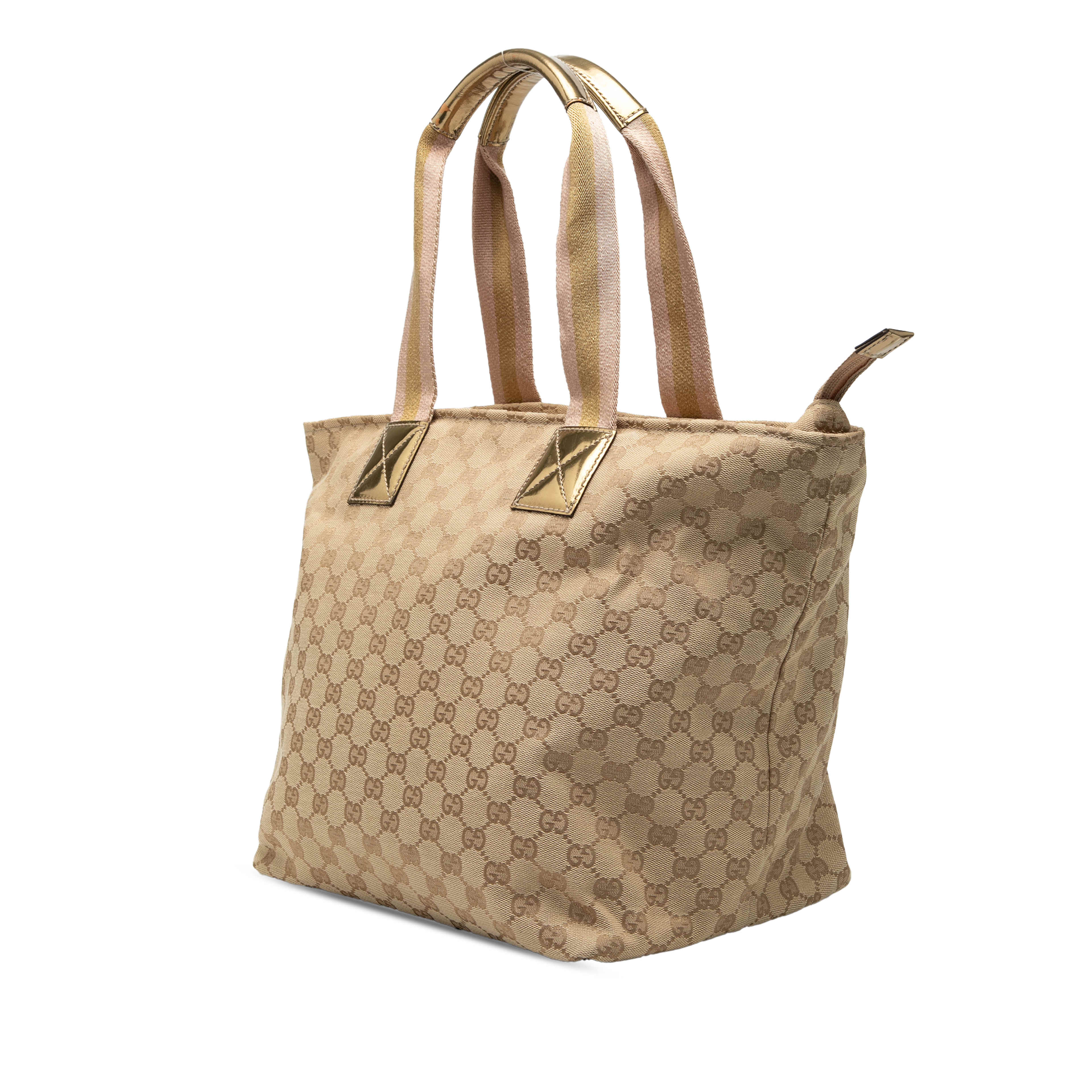 Gucci Gg Canvas Web Tote, från Luxclusif, i färgen guld. Klicka för att öppna bilden i stort format