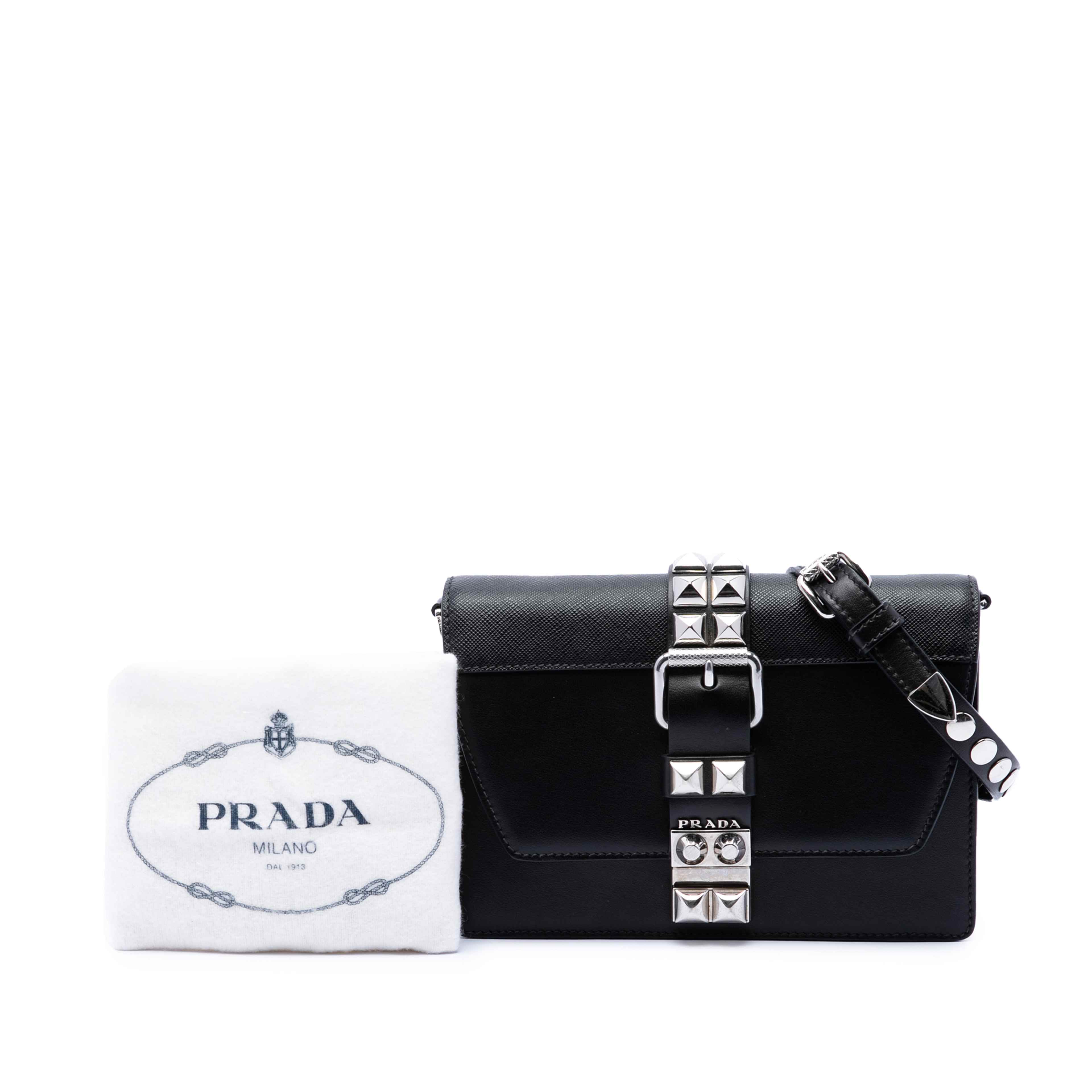 Prada City Calfskin And Saffiano Studded Elektra Crossbody, från Luxclusif, i färgen svart. Klicka för att öppna bilden i stort format