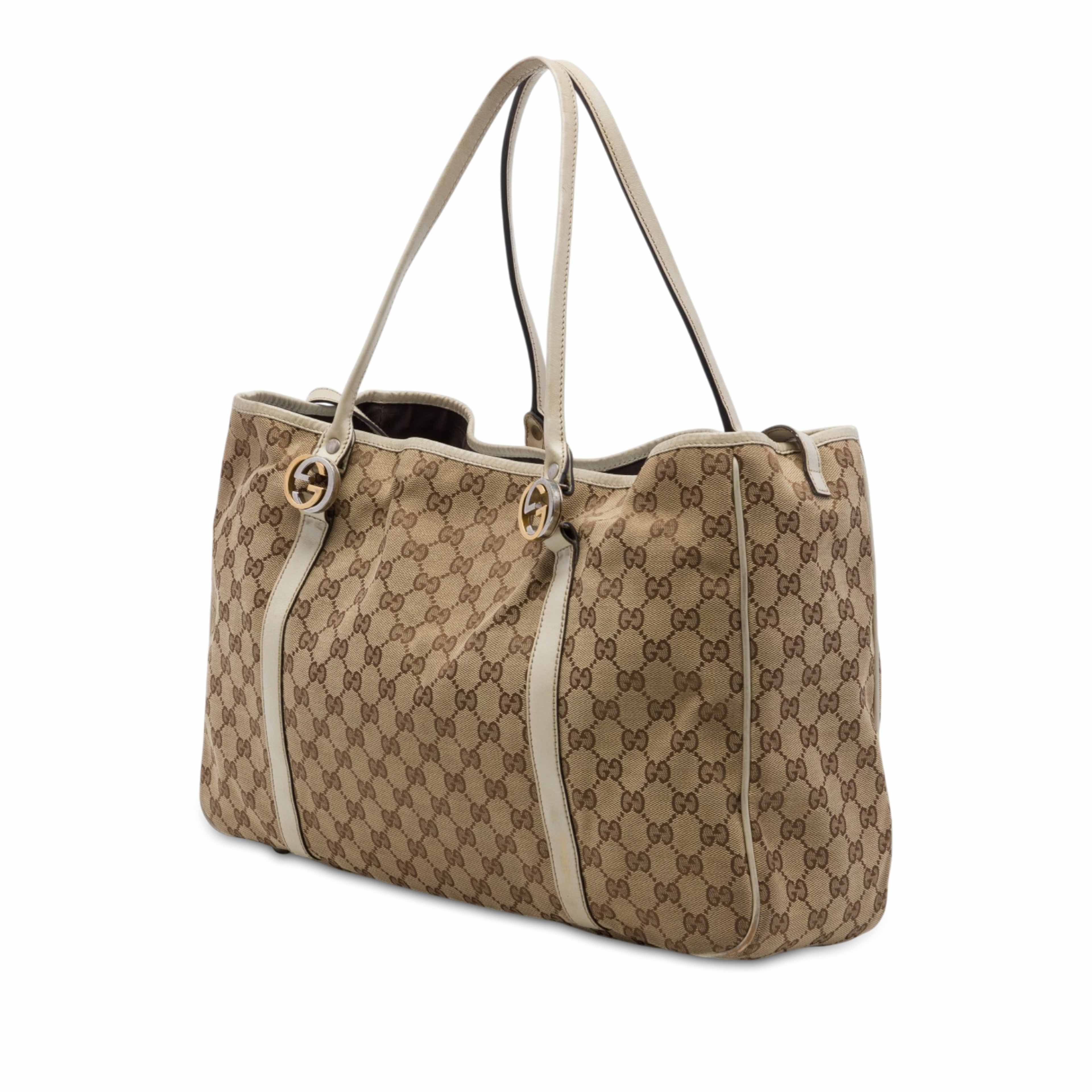 Gucci Large Gg Canvas Twins Tote, från Luxclusif, i färgen beige. Klicka för att öppna bilden i stort format