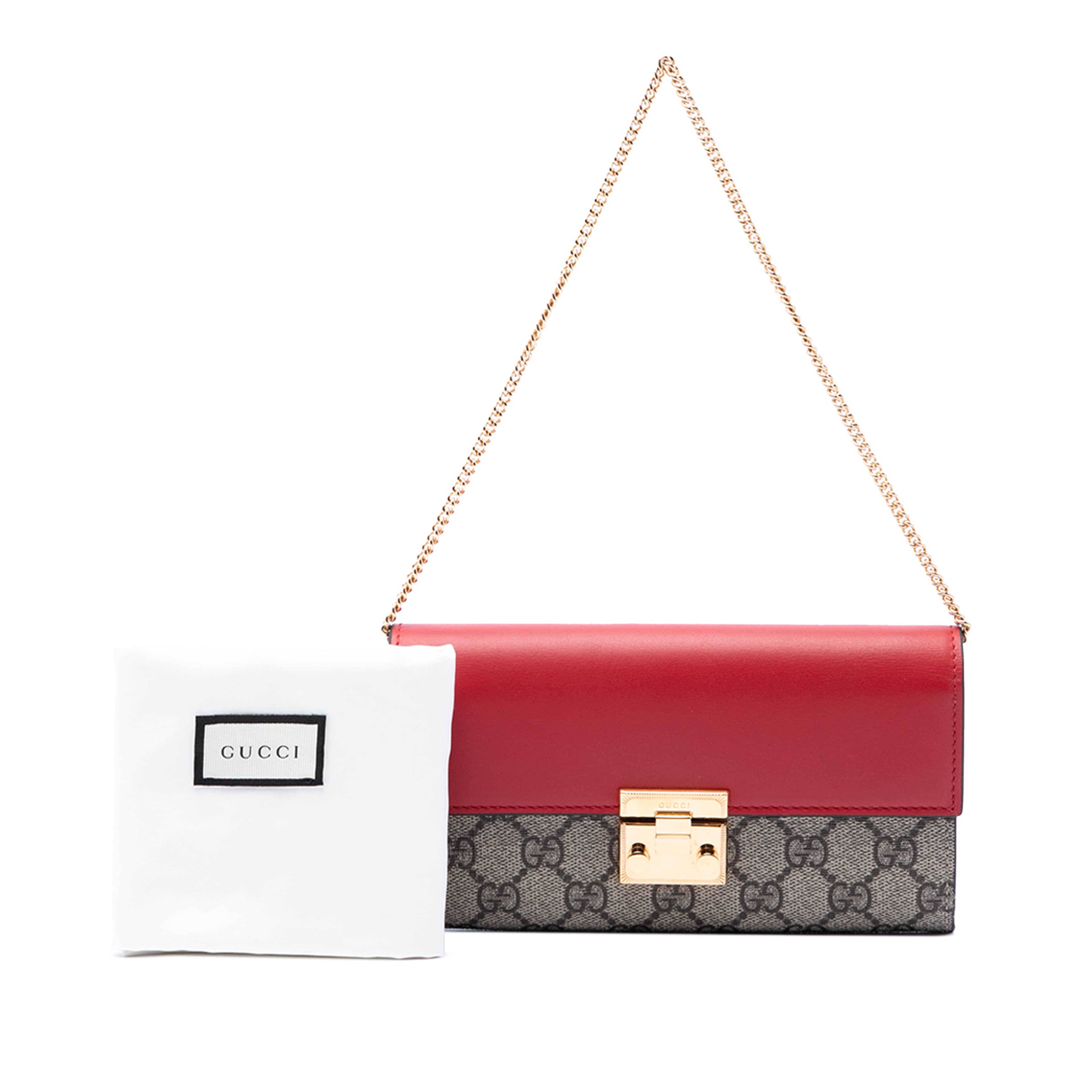 Gucci Gg Supreme Padlock Wallet On Chain, från Luxclusif, i färgen beige. Klicka för att öppna bilden i stort format