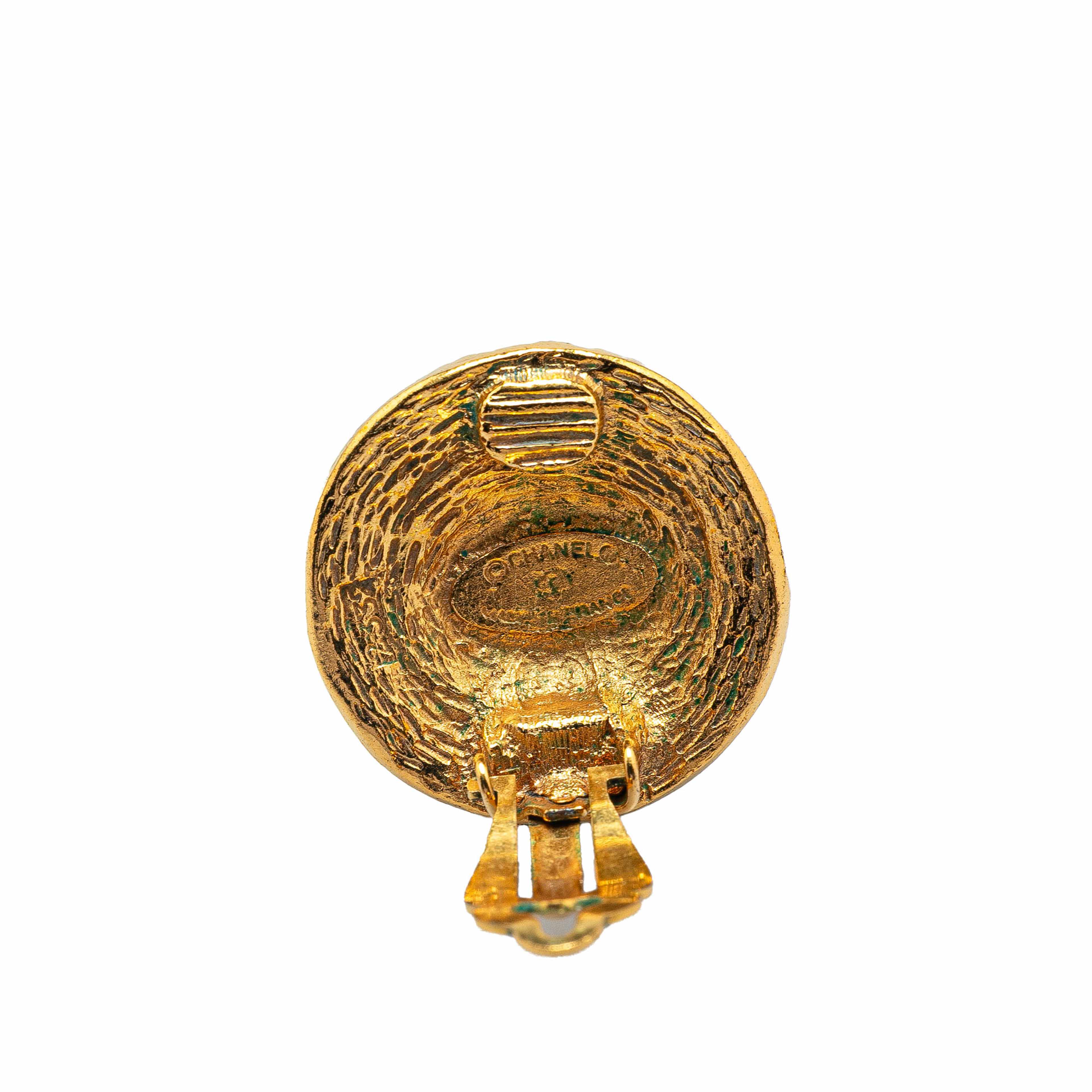 Chanel Gold Plated Cc Round Clip On Earrings