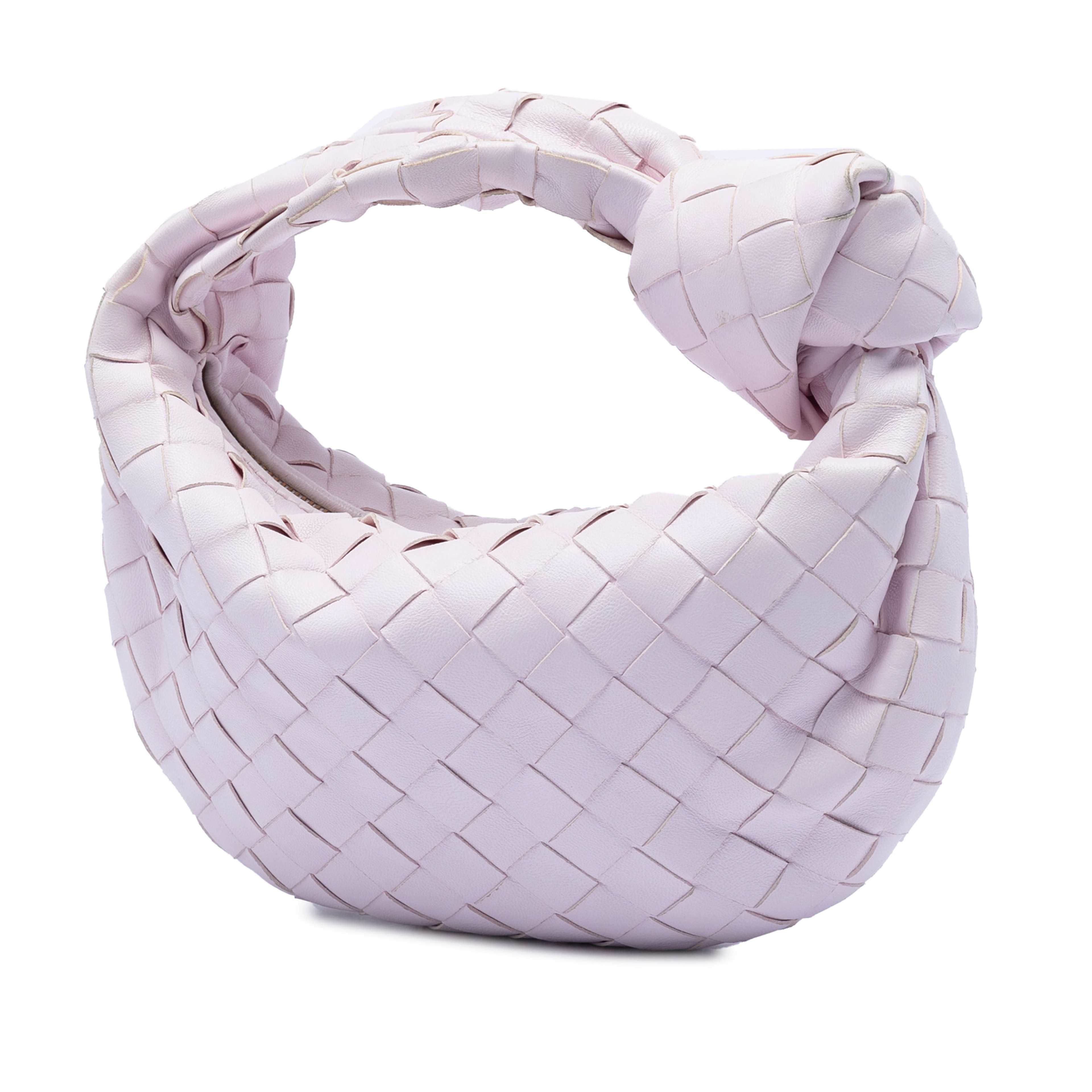 Bottega Veneta Mini Nappa Intrecciato Jodie, från Luxclusif, i färgen light pink. Klicka för att öppna bilden i stort format